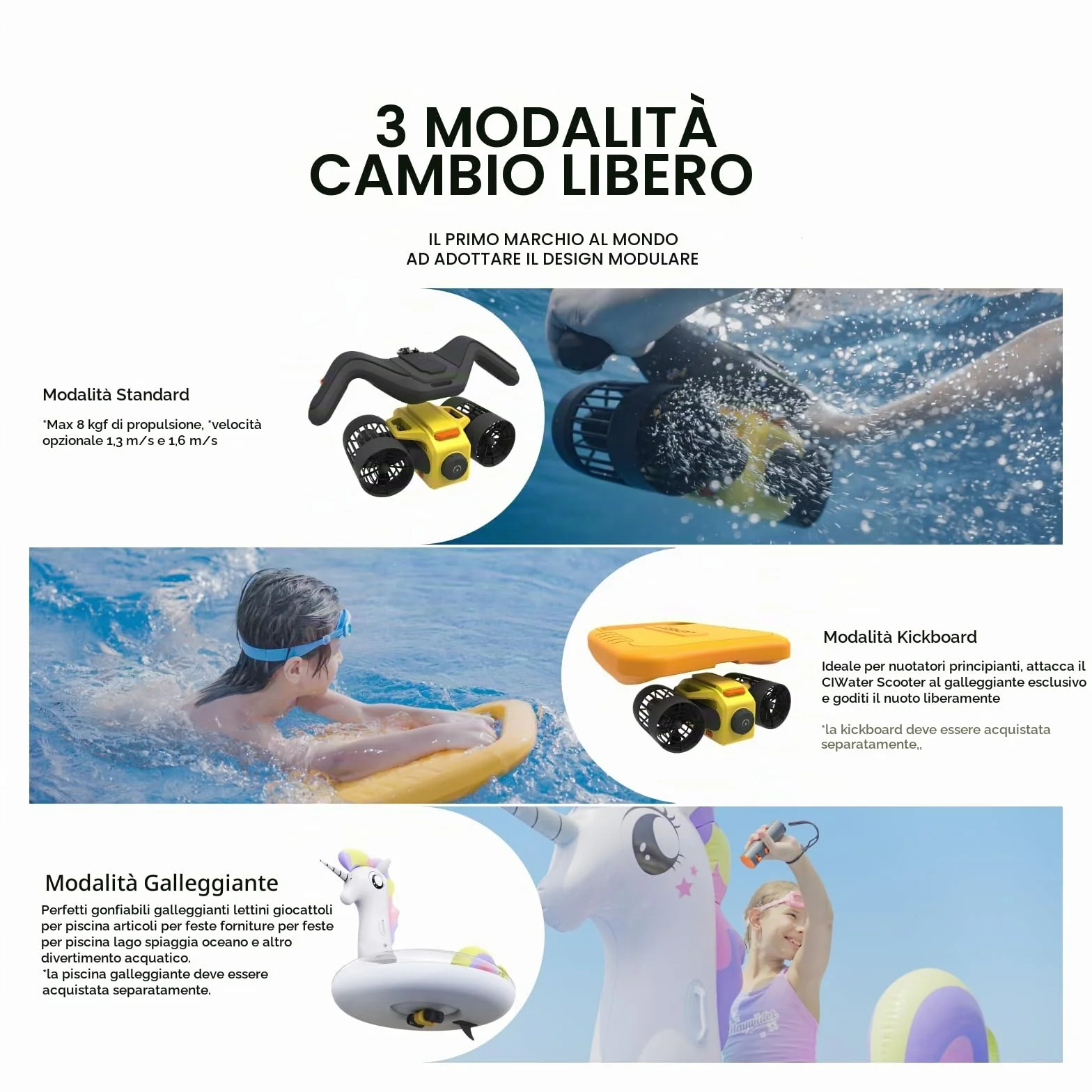 LEFEET C1 Scooter subacqueo a Doppio Motore IPX8 Impermeabile 30 m 60 min Batteria Supporto Action Camera Giallo