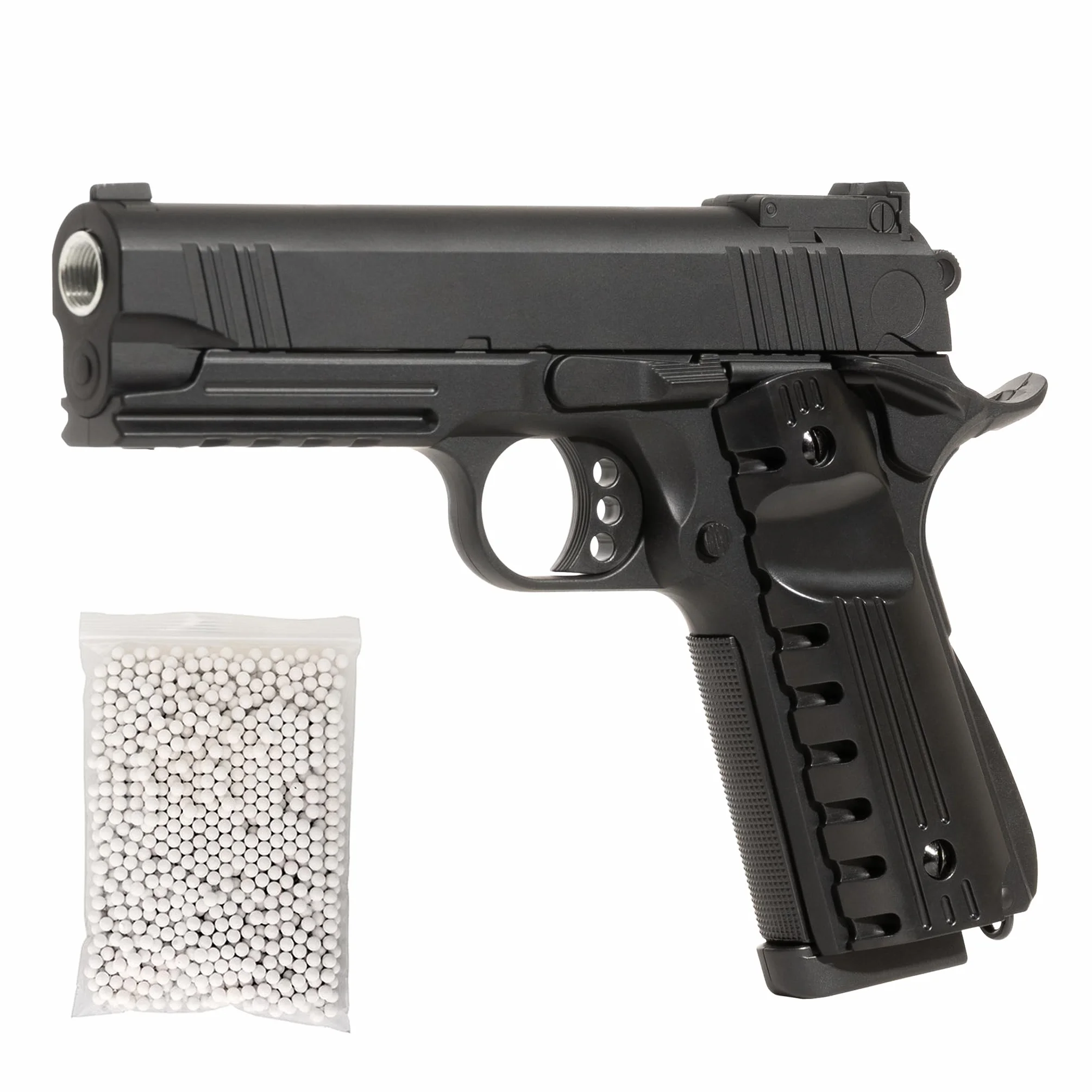 Pistola Softair a Molla, Calibro 6 mm, Corpo in Metallo, 0,9 Joule, 1000 Pallini