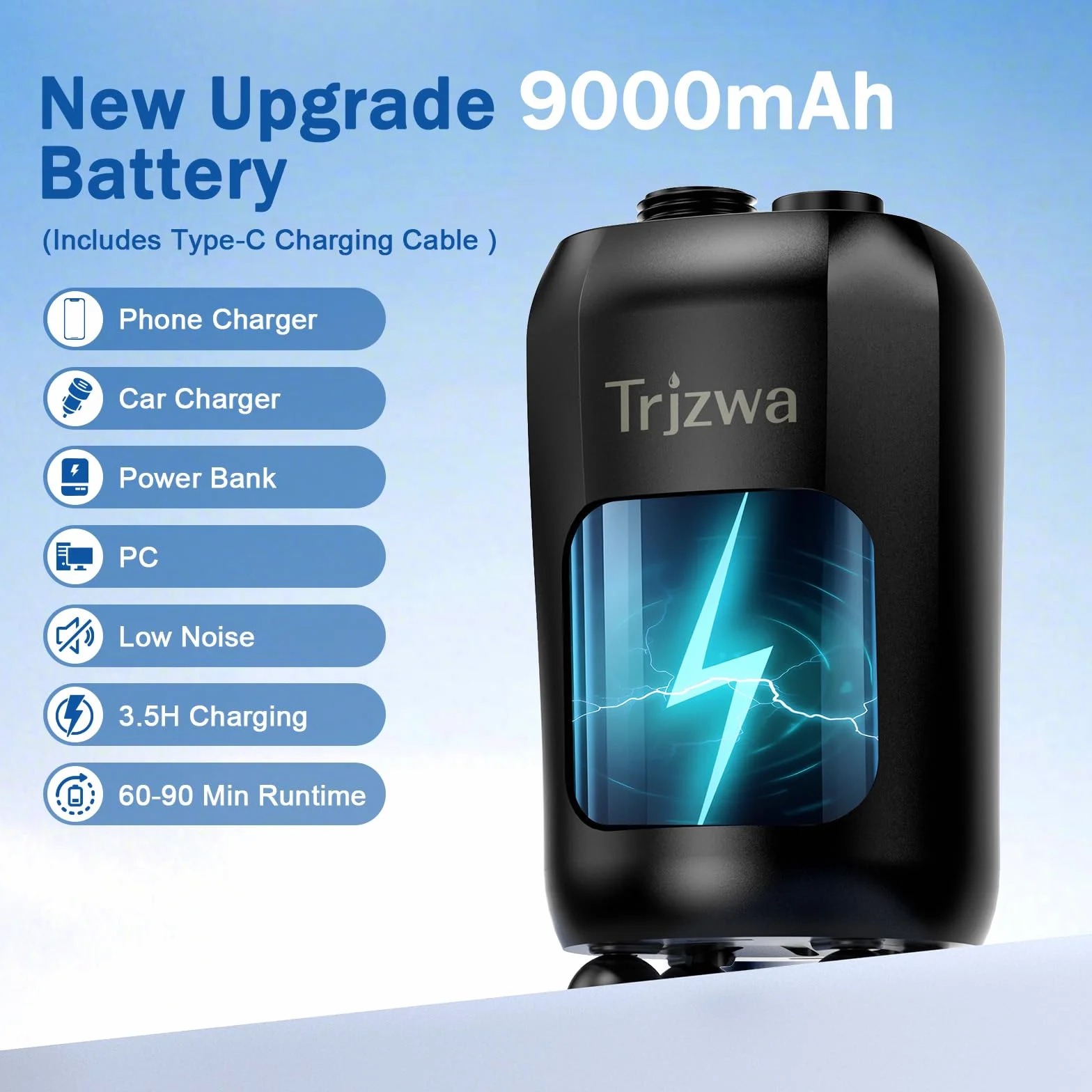 Pompa per Doccia Ricaricabile 9000mAh con Display Digitale, Soffione Regolabile e Secchio Pieghevole per Campeggio