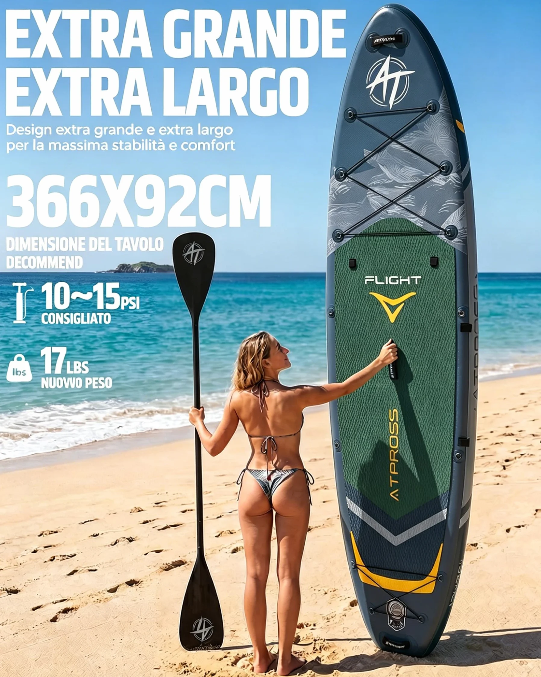 Tavola SUP Gonfiabile con Sedile Kayak e Accessori, 366x92cm Stand Up Paddle Extra Largo e Stabile, Portata 240kg, Canoa Gonfiabile 2 Posti per Yoga, Pesca e Surf