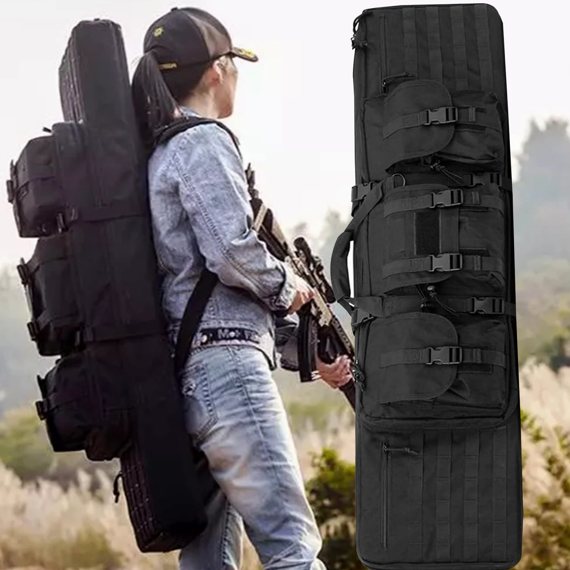 Doppia Custodia Lunga per Fucili, Borsa Morbida per Fucili Zaino per Fucili da Caccia, Borsa Tattica per Fucili Custodia per Il Trasporto di Armi da Fuoco con Custodia per Pistola