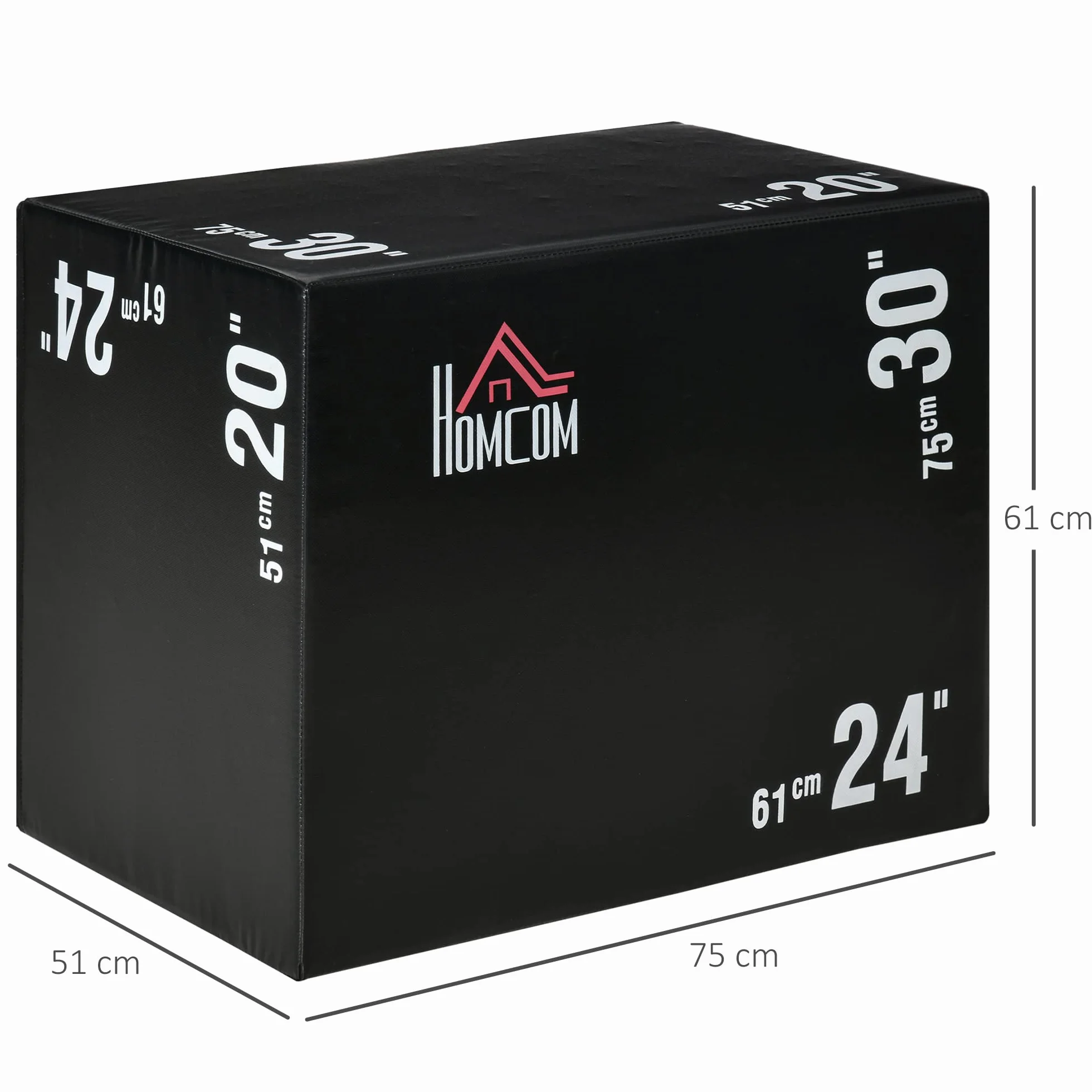 HOMCOM Plyo Box 3 in 1 51cm 61cm 75cm Jumping Box Pliometrico per MMA HIIT Nero