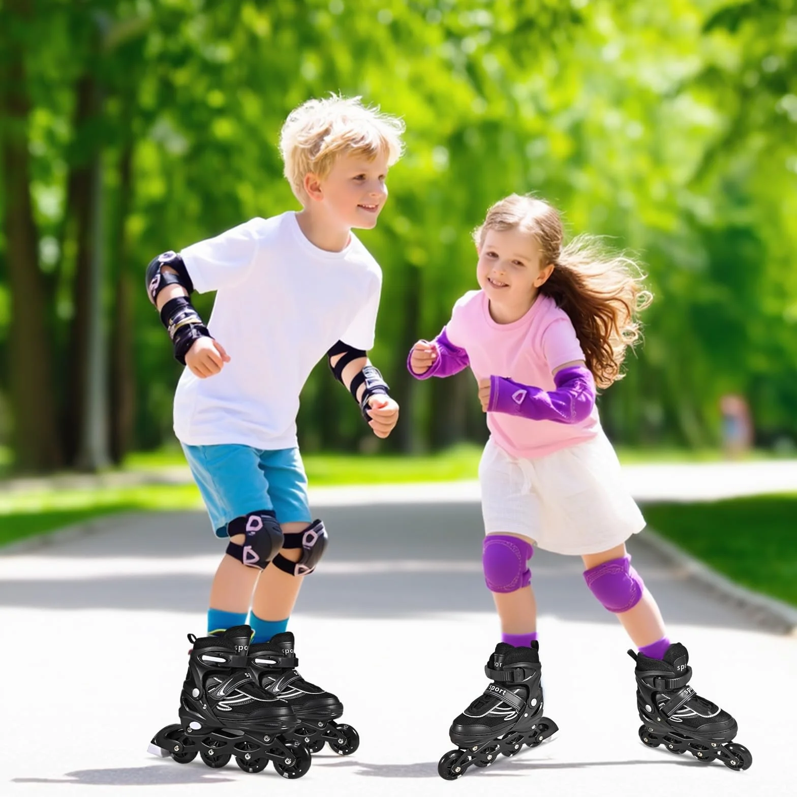 Pattini in linea regolabili per bambini e adulti con ruote luminose 4 ruote