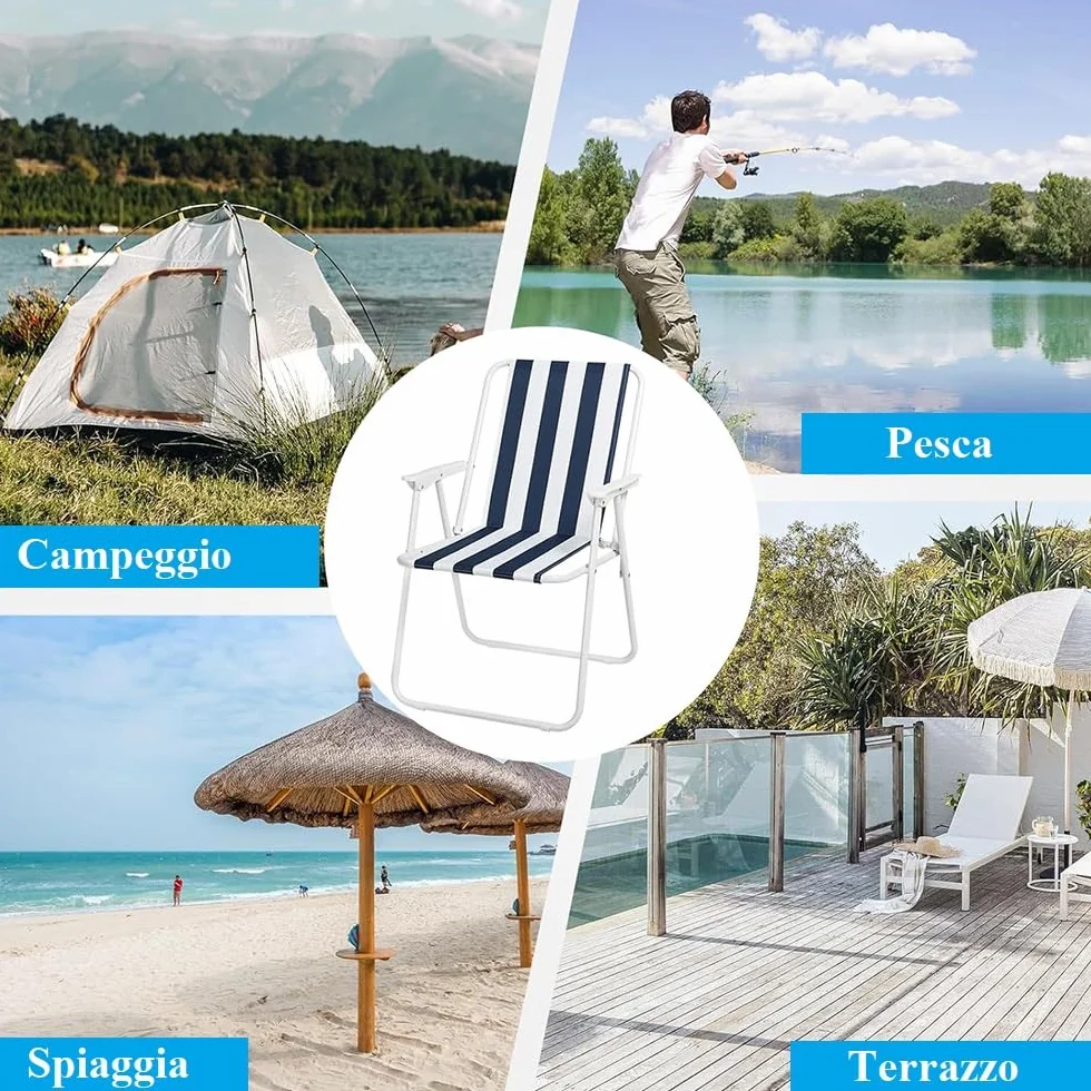 VIRSUS Sedia Pieghevole da Spiaggia 6440, 53x54x73 cm, Bianco e Blu, Spiaggina in Tessuto Traspirante con Braccioli