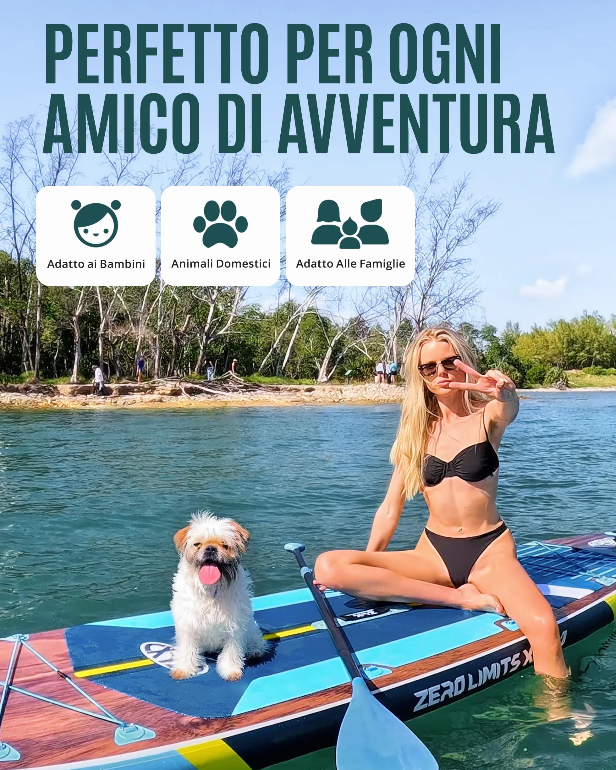 Sup Gonfiabile 350x89cm con Accessori Completi, Tavola Max 250 Kg, Pinna Centrale, Pad Deck Antiscivolo per Adulti