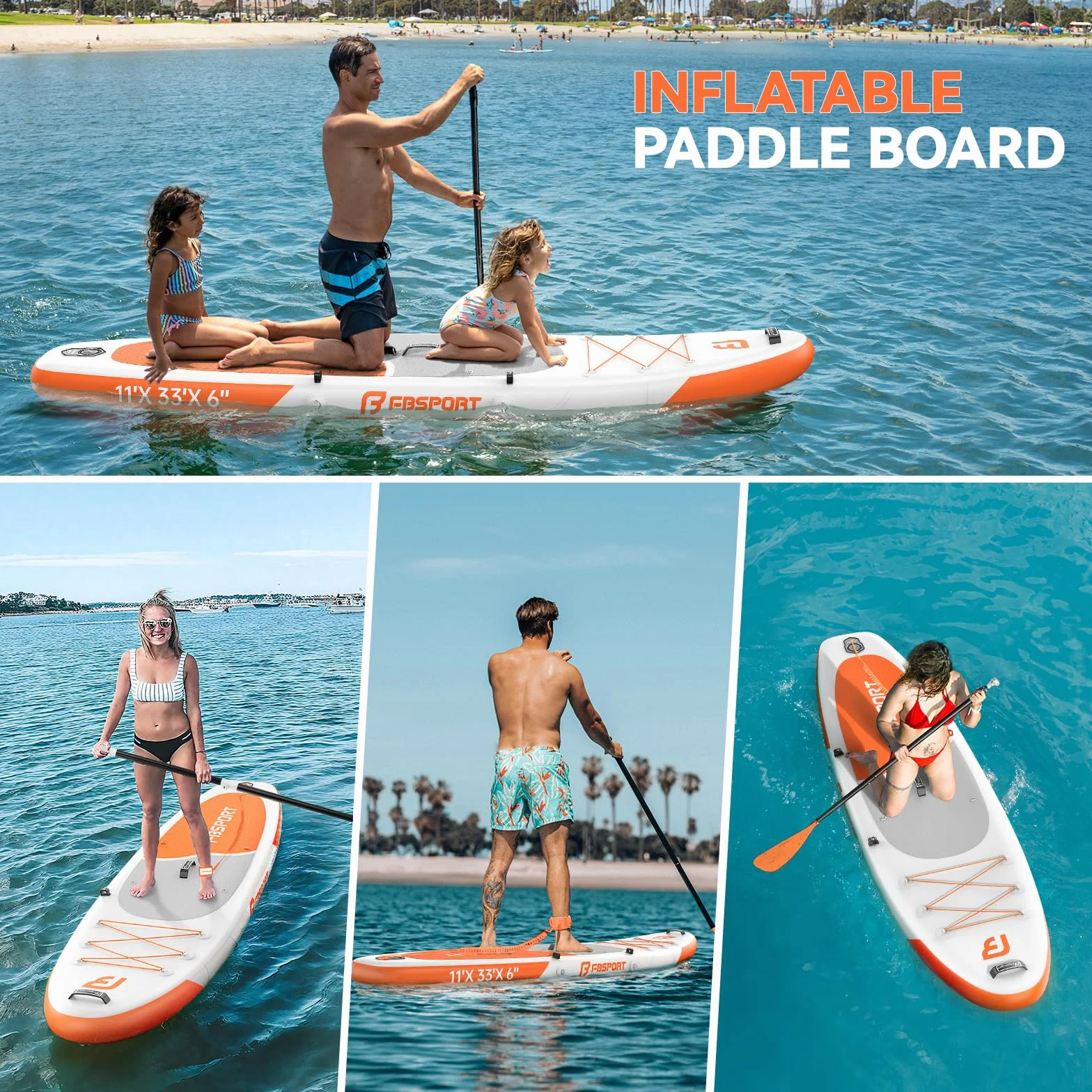 FBSPORT Tavola SUP Gonfiabile Adulti 335 cm, Extra Larga 15 cm, Capacità 160 kg, Set Completo con Pagaia e Pompa