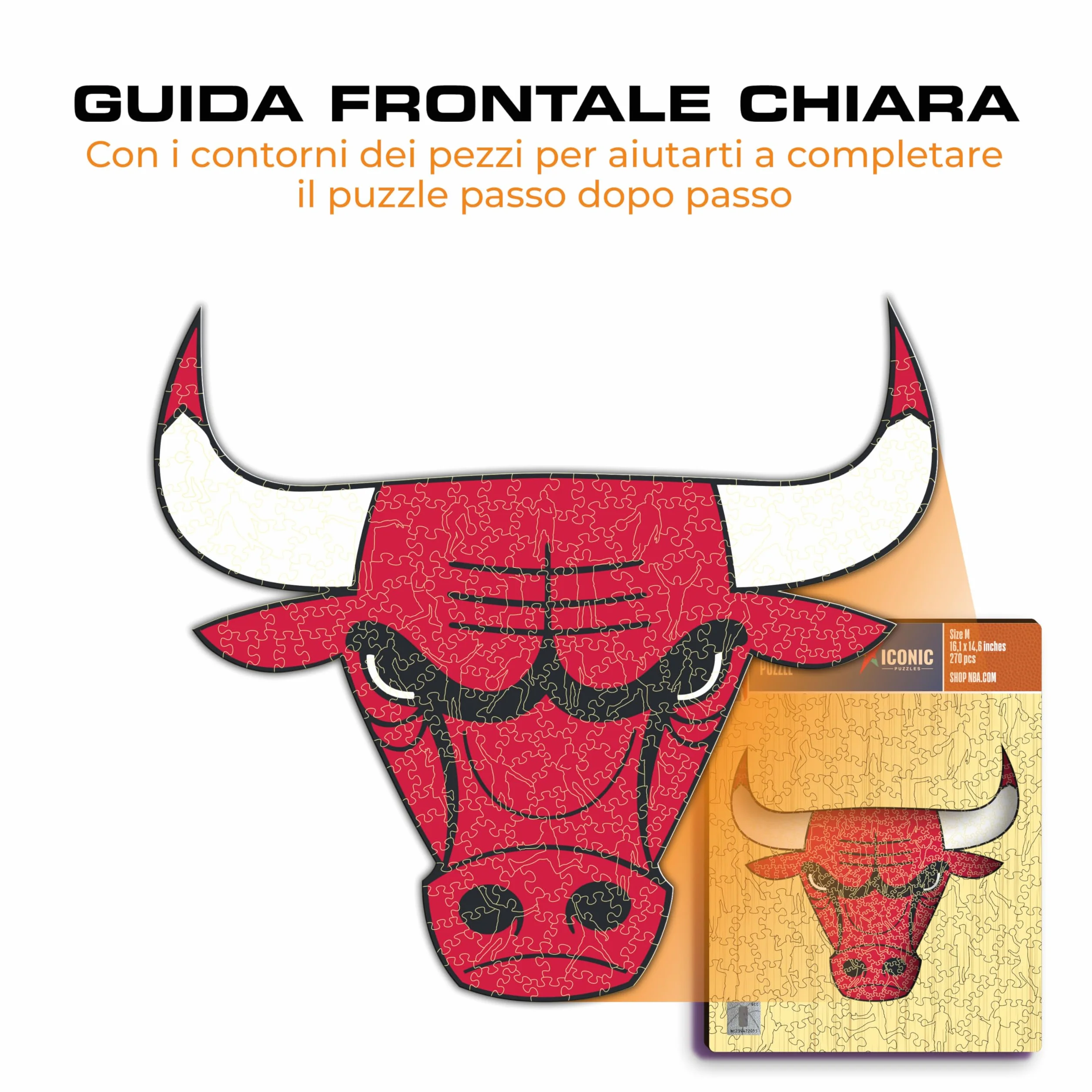 Iconic Puzzles Chicago Bulls Logo Puzzle Legno Ufficiale NBA 150 Pezzi Sostenibile