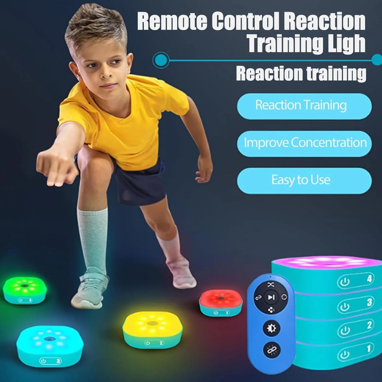 Luci per Allenamento di Reazione, Lampada Fitness Agile con Telecomando, 4 Modalità 4 Colori, Visione 270°