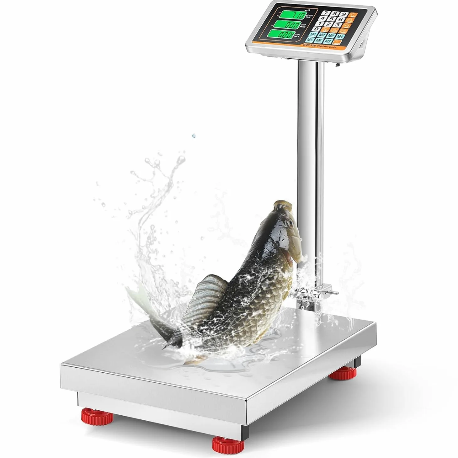 Bonvoisin Bilancia Piattaforma Industriale 300kg/0,1kg, Piatto Inox 52x42cm | Bilancia per Colli e Pavimento con Alimentazione Rete/Batteria, Bilancia da Banco Impermeabile per Pacchi, Bagagli e Cartoni