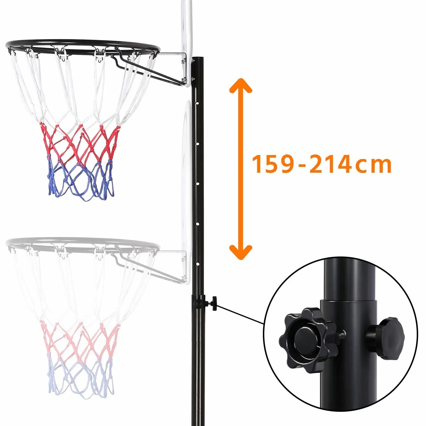 Yaheetech Cestino da basket regolabile 159-214 cm con ruote per interni ed esterni