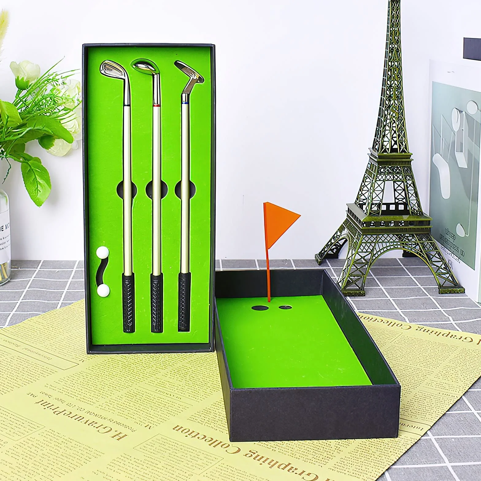 DAWRIS Set di Penne da Golf, Regalo da Golf da Tavolo 3 Bastoncini con Mini Penna a Sfera