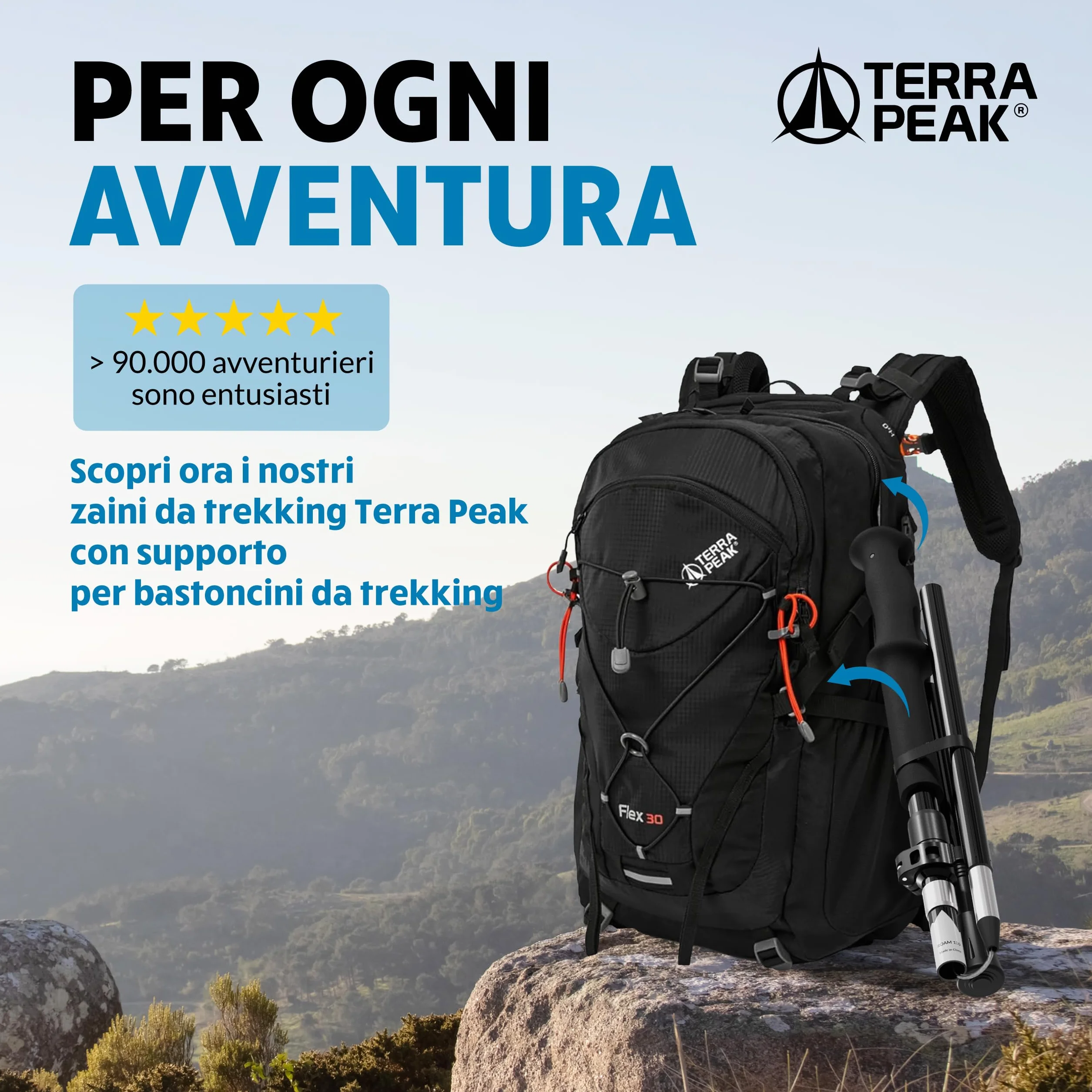 Terra Peak Bastoncini da trekking pieghevole in alluminio estensibili regolabili ultra-leggeri per nordic walking trail running escursionismo