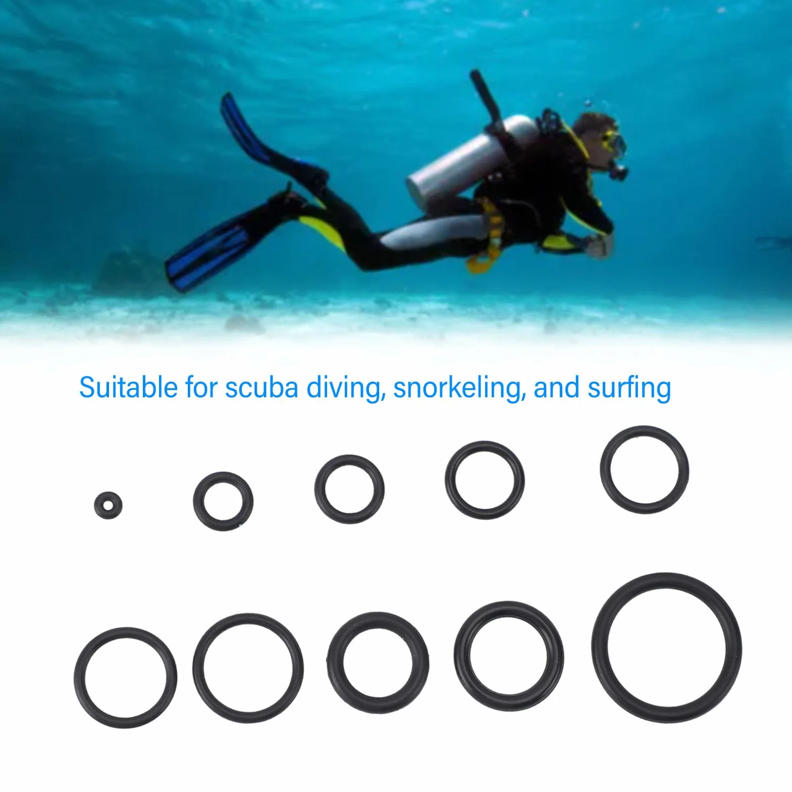 Kit O-ring per Immersione 50 Pezzi Plastica Duro 10 Dimensioni Scatola Trasparente Snorkeling Surf Subacqueo