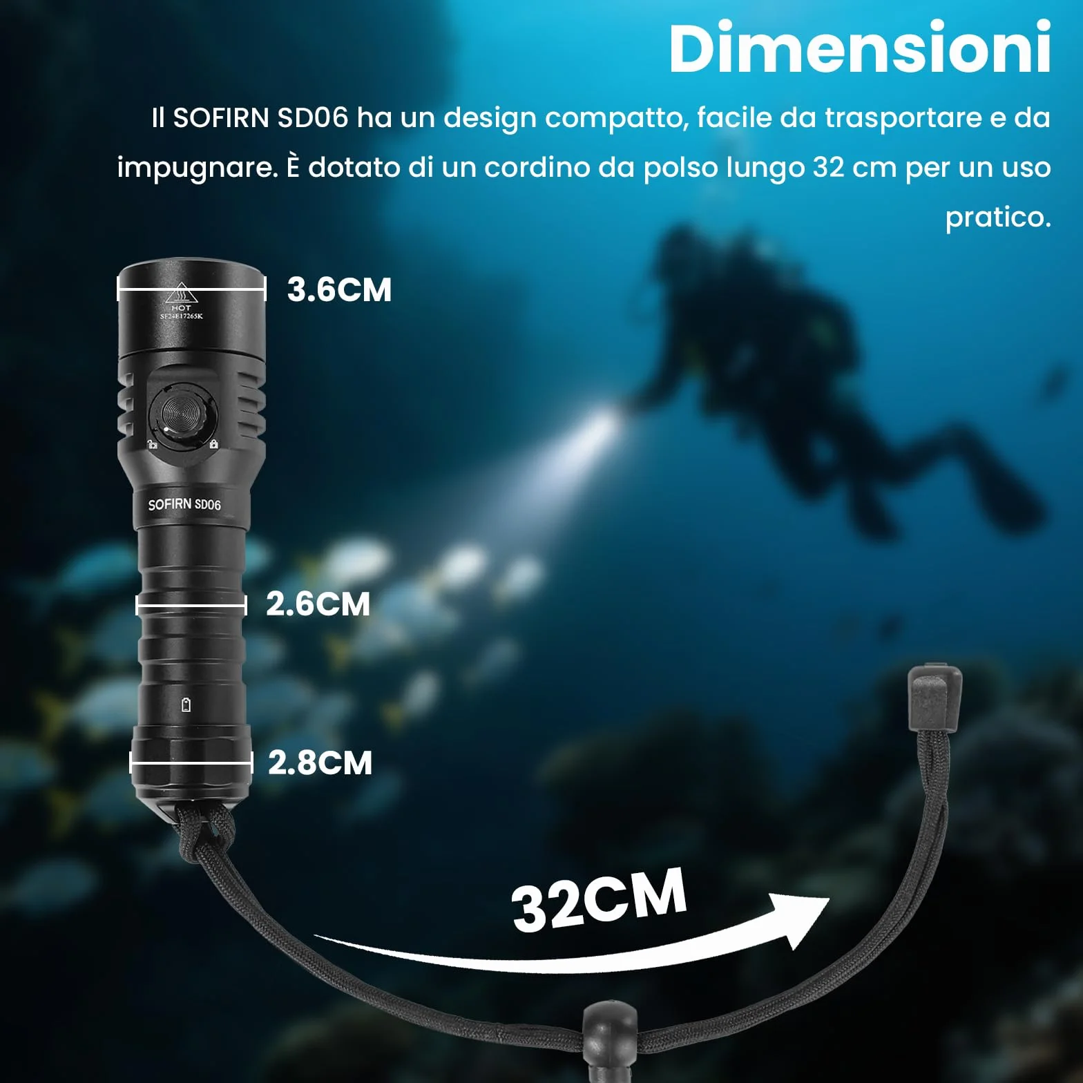 Sofirn SD06 Torcia Subacquea 3200LM 472M IPX8 6500K Professionale con Blocco e Interruttore Magnetico