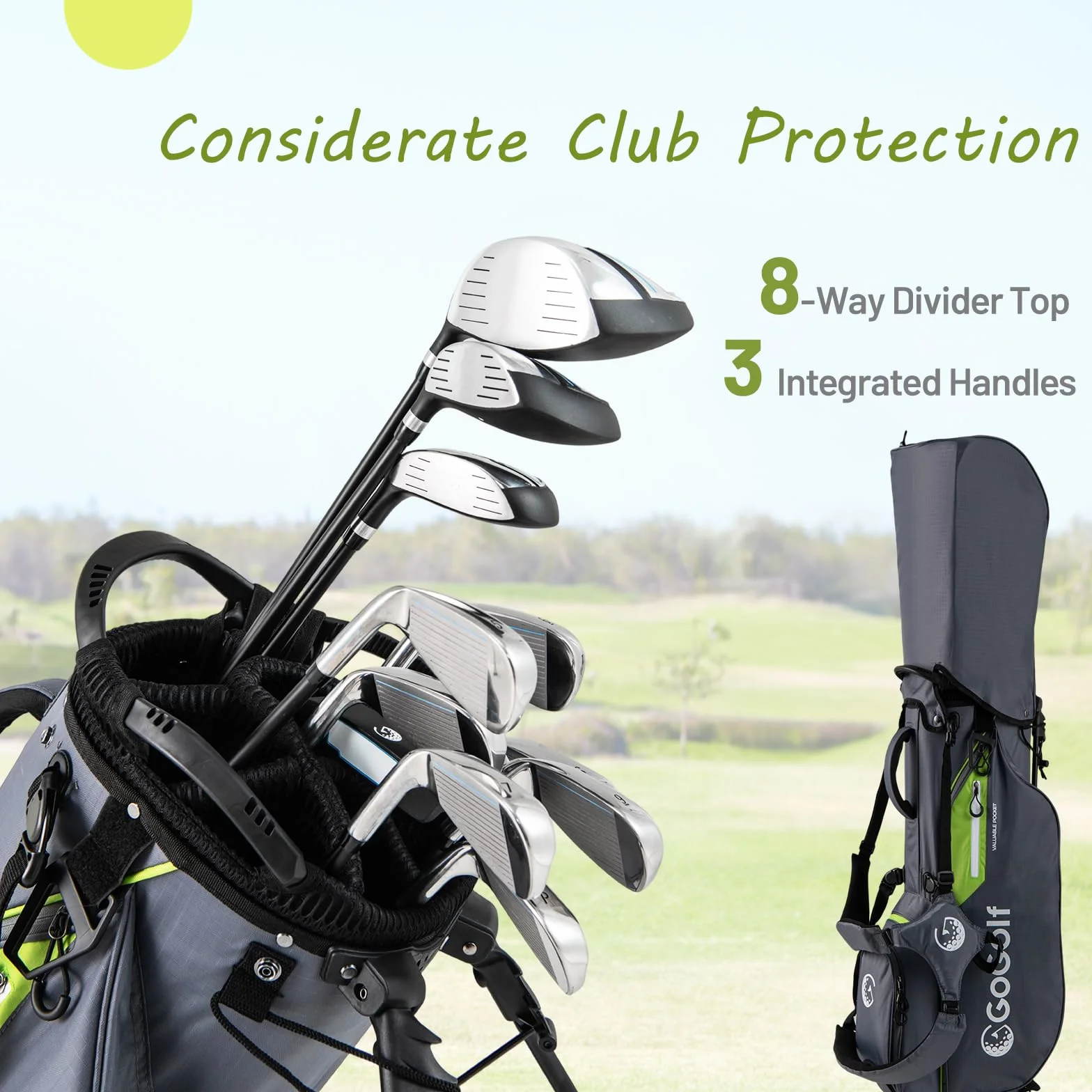 LIFEZEAL Borsa da golf leggera con 8 scomparti e 5 tasche, portaombrello, custodia antipioggia