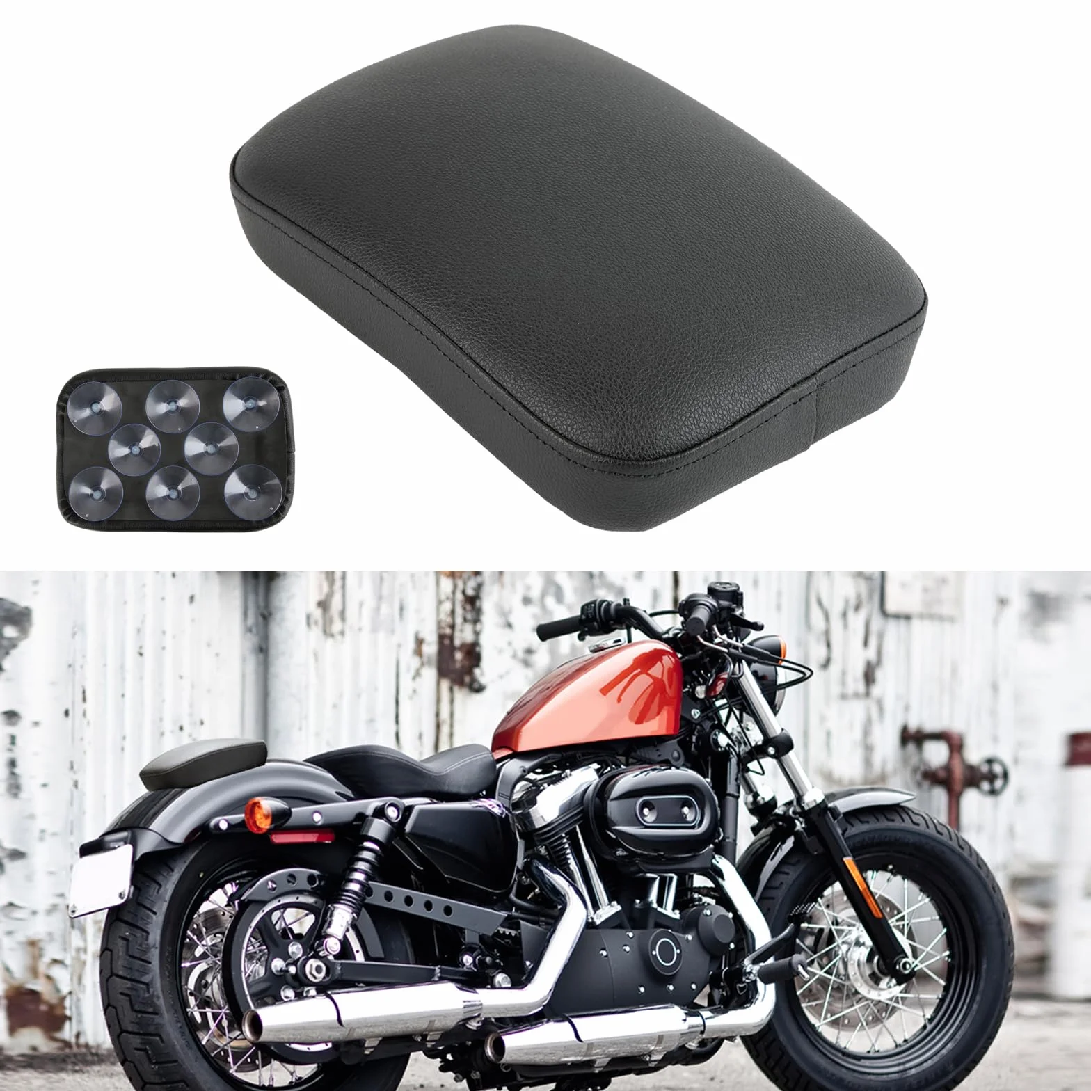 DREAMIZER Sedile a Ventosa per moto, Sellino Moto Sedile Passeggero Custom 8 Ventosa Solo Posteriore Sedile Passeggero Sellino Compatibile con Harley Sportster XL883 1200 Dyna Softail Chopper Custom