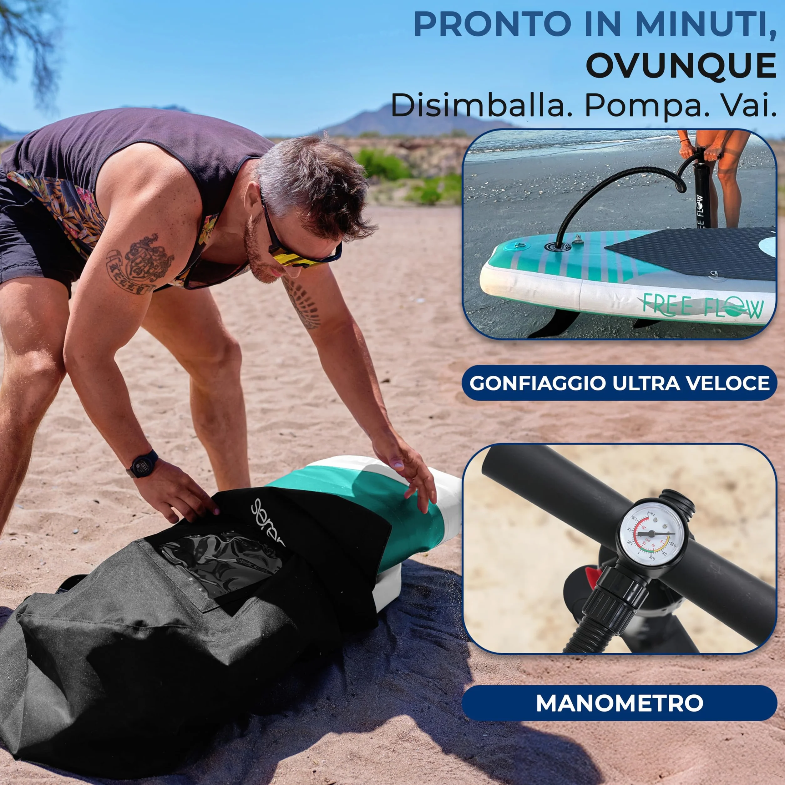 SereneLife SUP Gonfiabile Stand Up Paddle Board con Deck EVA Antiscivolo Design Largo Stabile Accessori Premium
