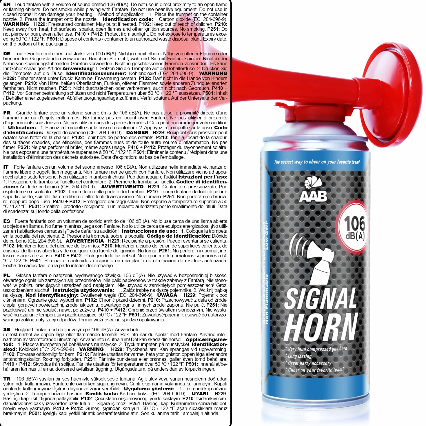 AABCOOLING Tromba di Segnalazione Set di 3 Pezzi - Trombetta da Stadio ad Aria Compressa, Fino a 120 Segnali Brevi, Segnalatore Acustico Molto Rumoroso per Feste