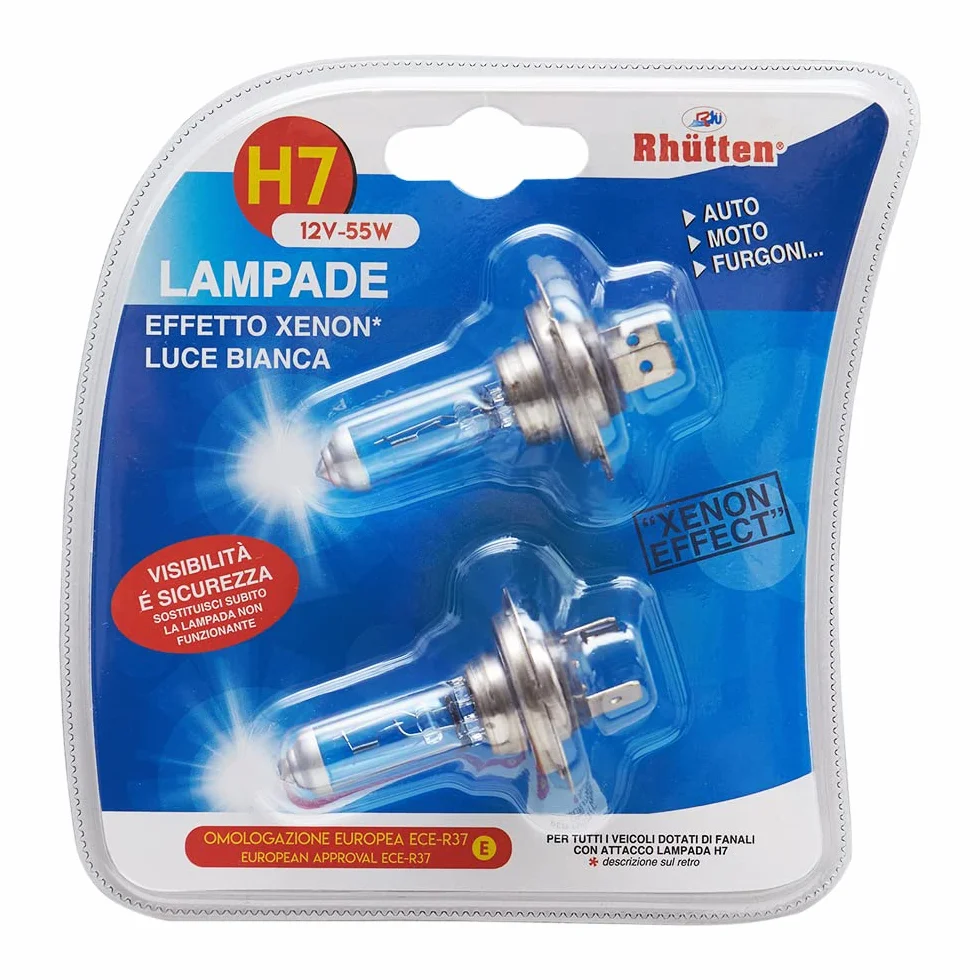 Rhutten, Lampadine Effetto Xenon H7 12V 55W, Luce Bianca, Omologate ECE-R37, Auto, Moto e Furgoni, 2pz