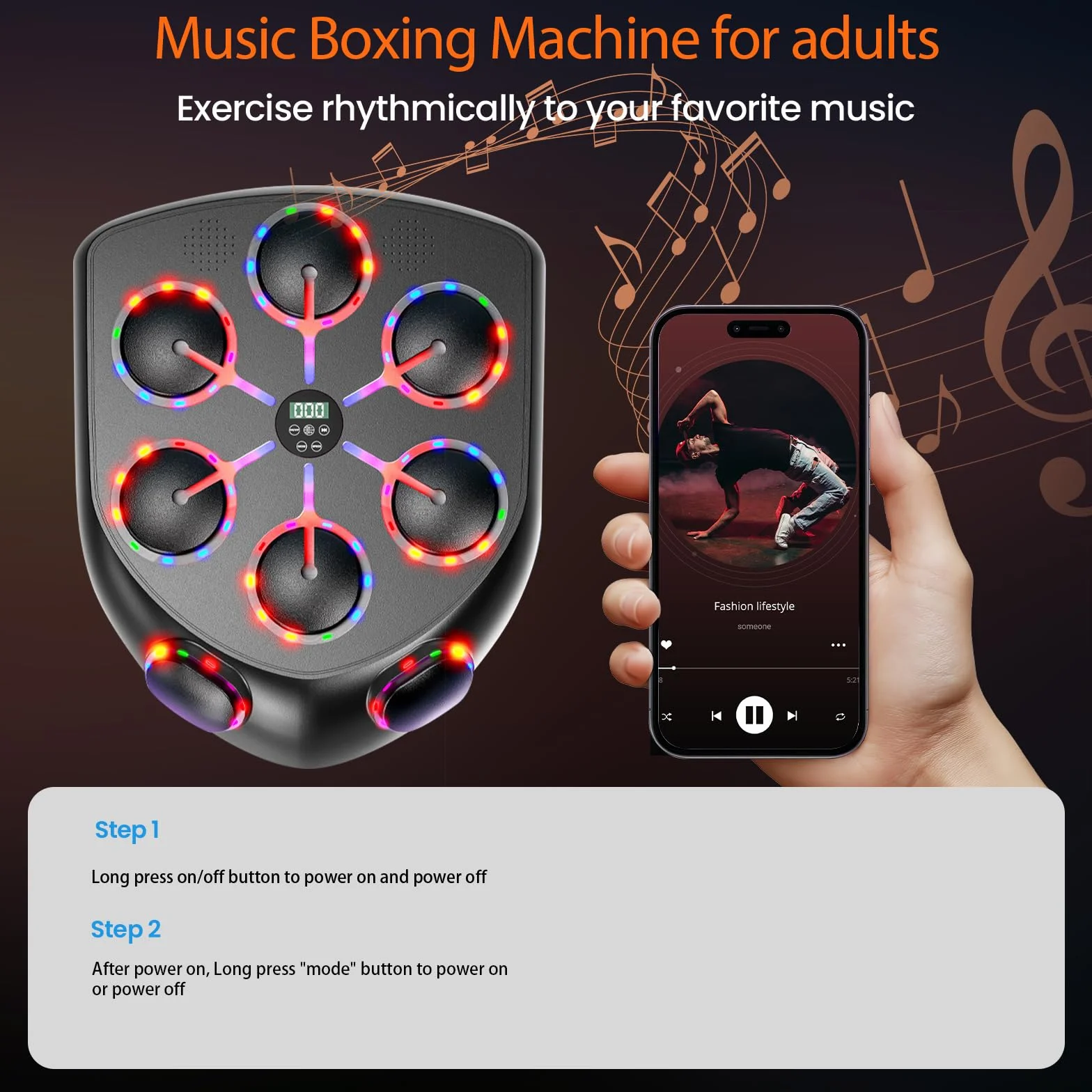 Music Boxing Machine Adulti, 9 Modalità Velocità Box Musicale Pugile con Guanti da Boxe, Parete Tira Pugni con Musica Bluetooth Boxe Allenamento per Casa (8 obiettivi)