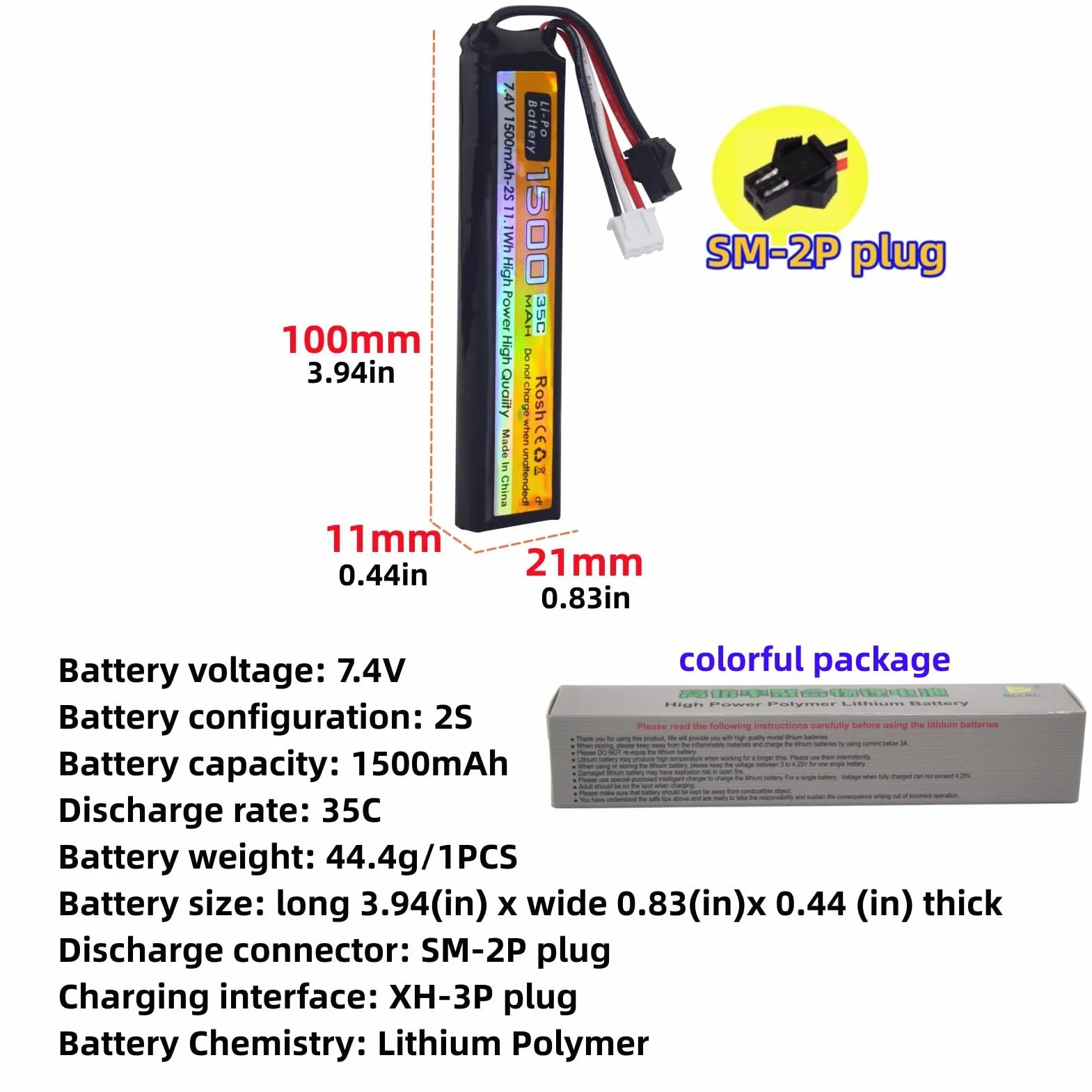 Odamiya Li-ion batteria 7.4V 1500mAh 35C SM-2P Spina T per Airsoft pistole RC auto droni