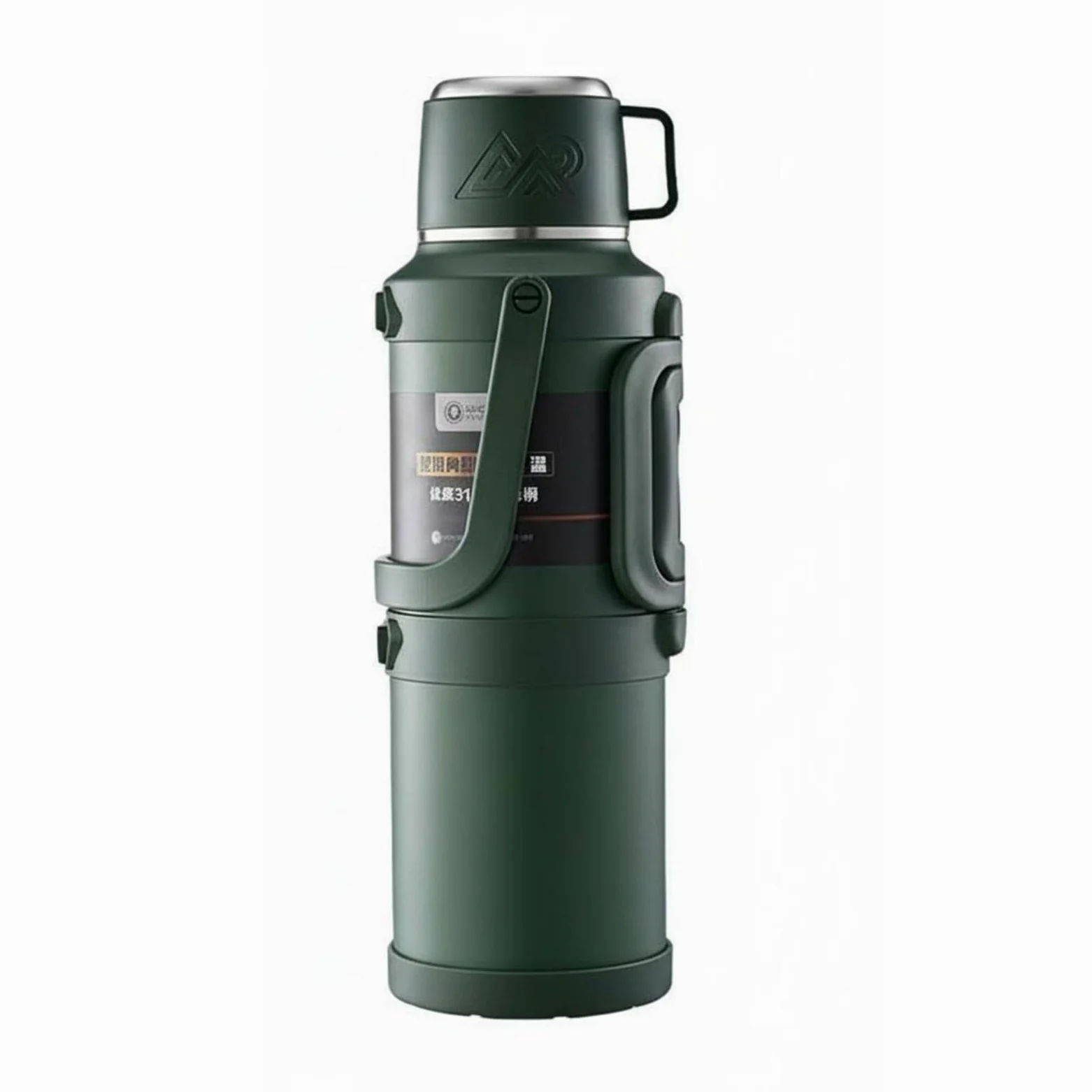Borraccia Termica in Acciaio Inossidabile 316 con Conservazione Oltre Un Giorno Manico Robusto E Coperchio Tazza Adatta a Escursioni Campeggio Viaggio Lavoro, Verde Militare, 3200ml