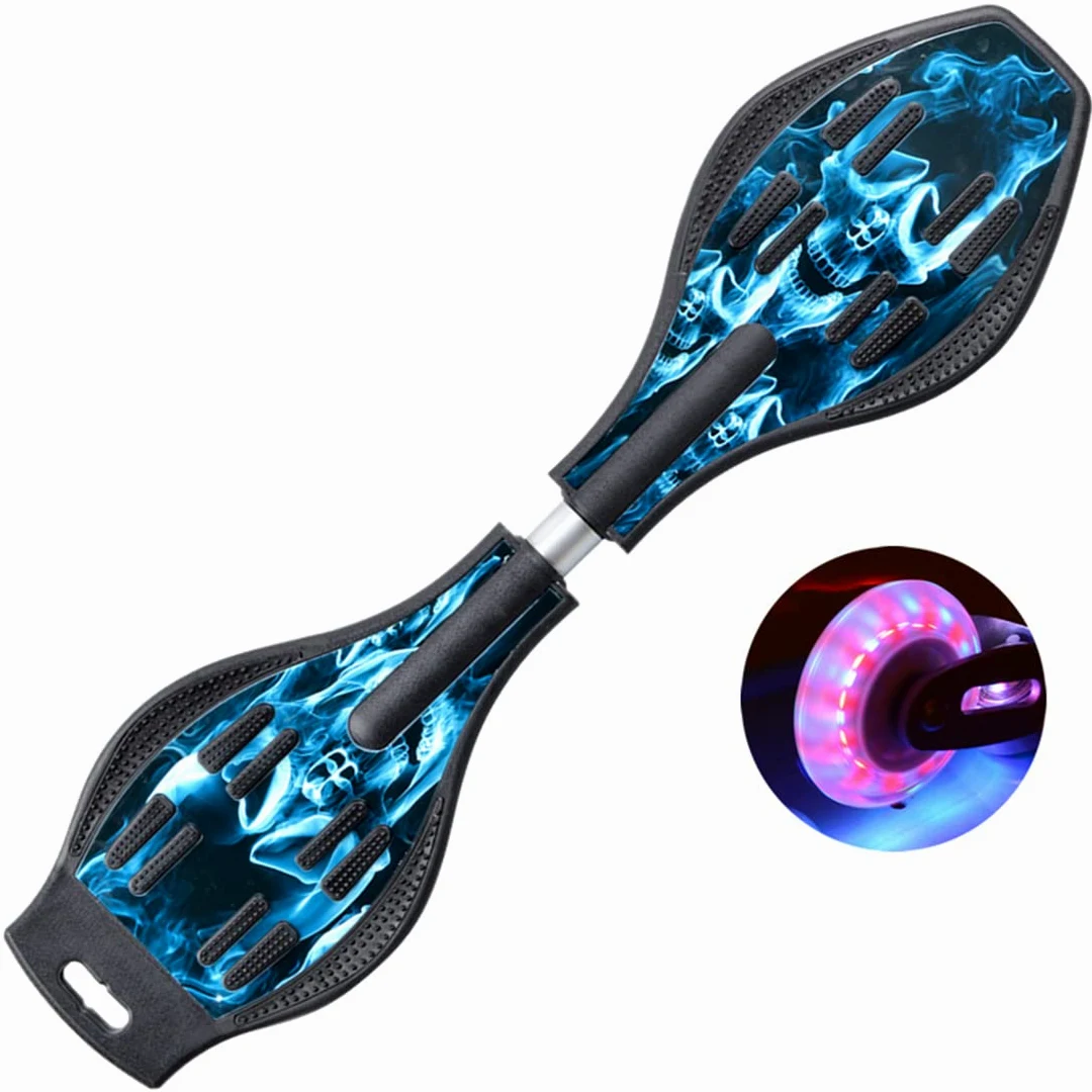 Waveboard - Skateboard a torsione per bambini, con ruote luminose, per bambini e ragazzi (teschio blu)