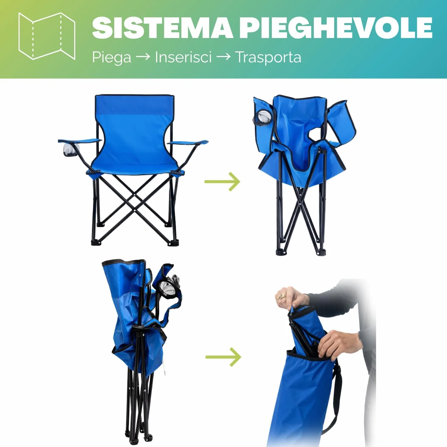 PALUPLUS 2 Sedie da Pesca pieghevoli Blu 75x46x80 cm Struttura tubolare metallo poliestere Braccioli Portabicchiere Sacca Trasporto