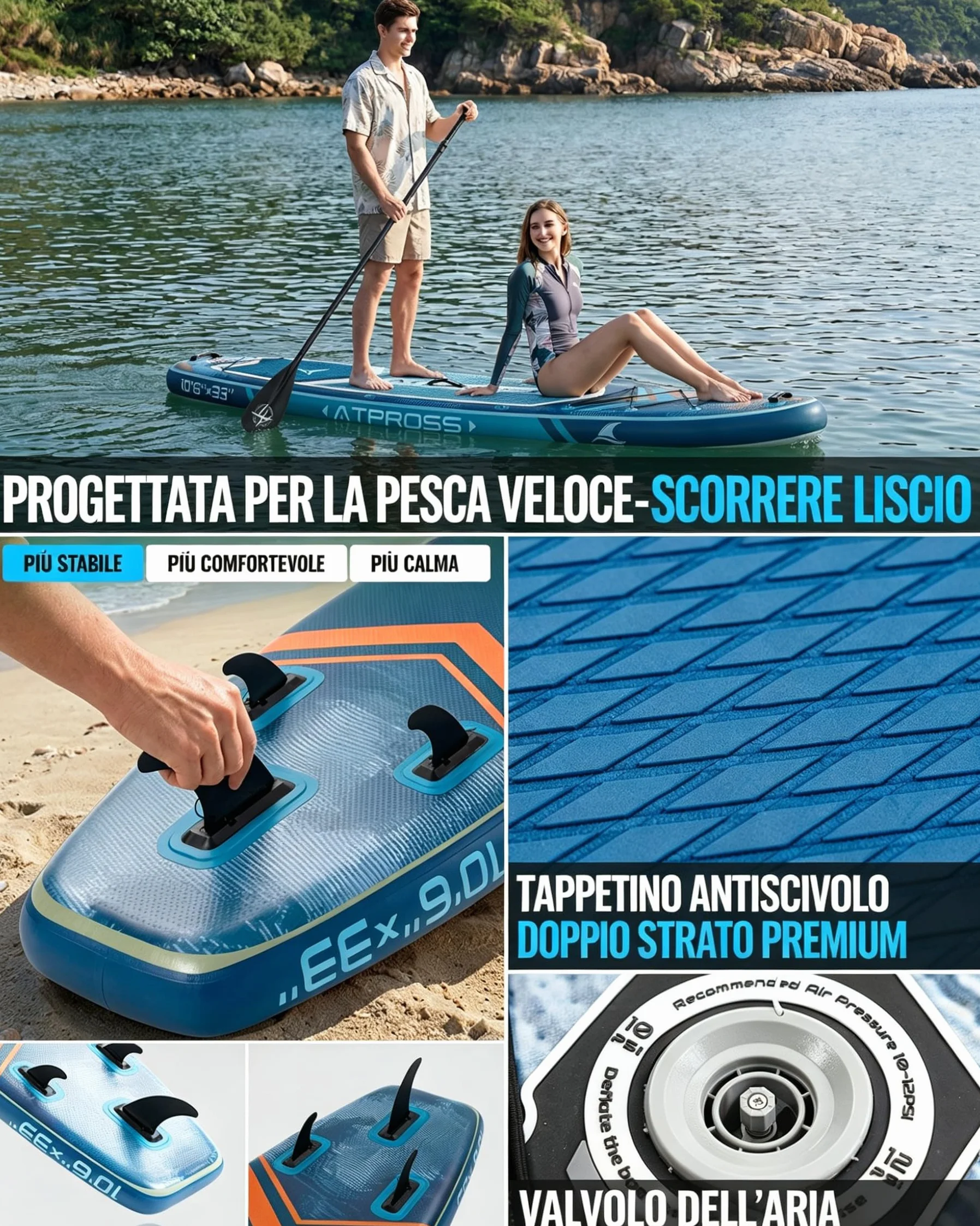 Tavola SUP Gonfiabile 320x84cm Stand Up Paddle Extra Largo per 2 Persone Portata 200kg con Sedile Kayak