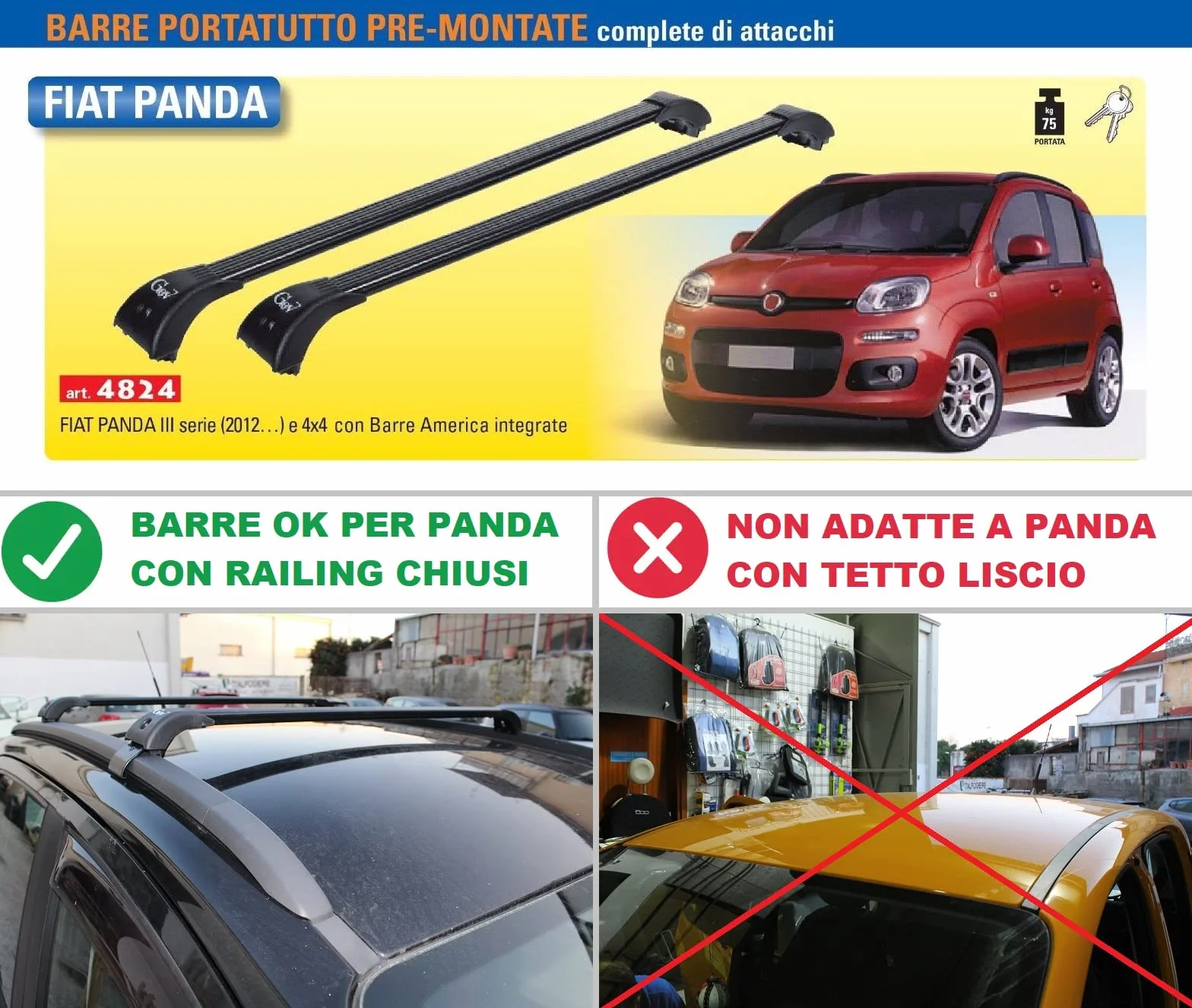 Italfodere Barre Portatutto per Fiat Panda dal 2012 in poi Gev 4824 Rack da Trasporto per Automobile