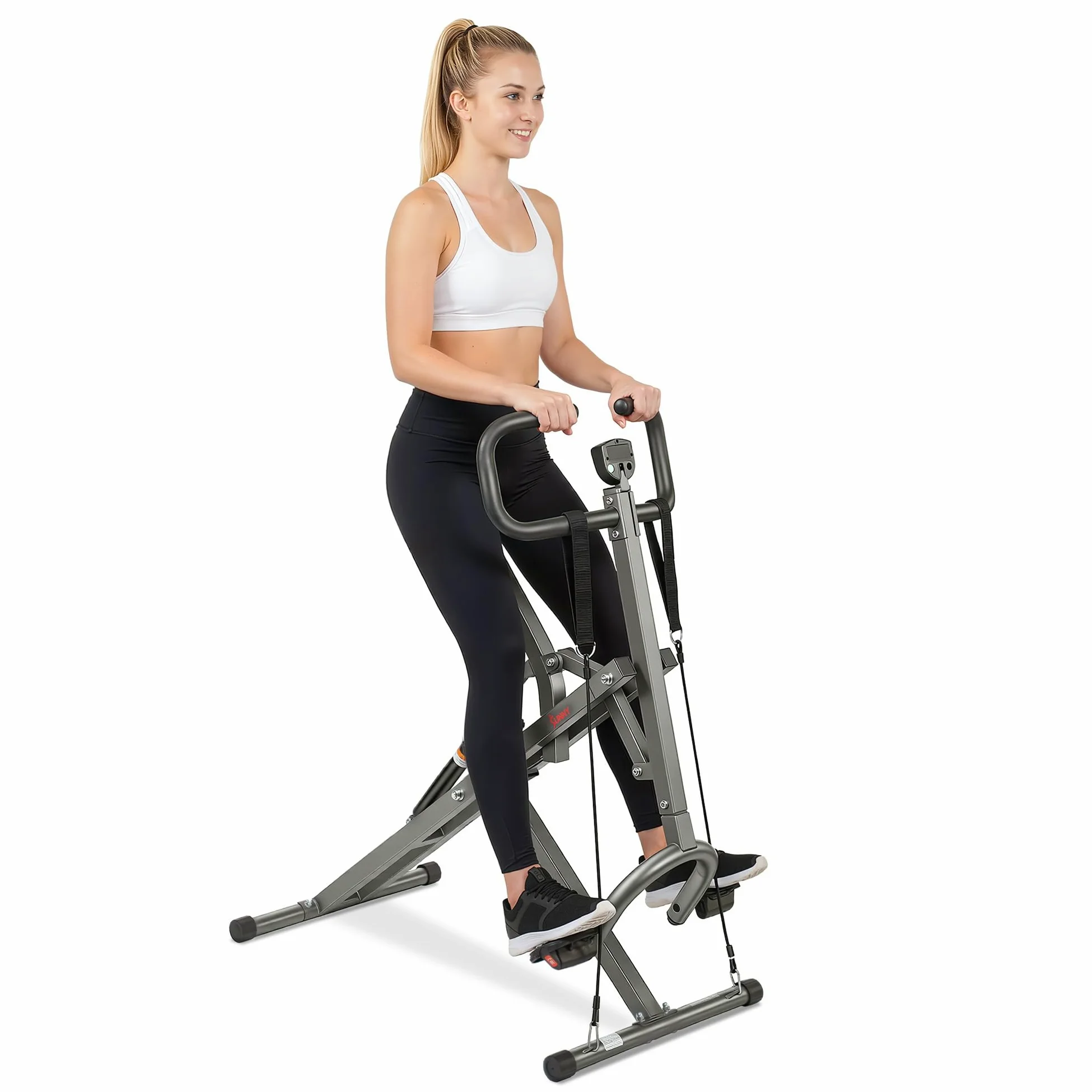 Sunny Health & Fitness Smart Upright Row-N-Ride con resistenza regolabile, attrezzatura pieghevole per esercizi domestici per braccia, glutei e gambe, connessione gratuita all'app SunnyFit