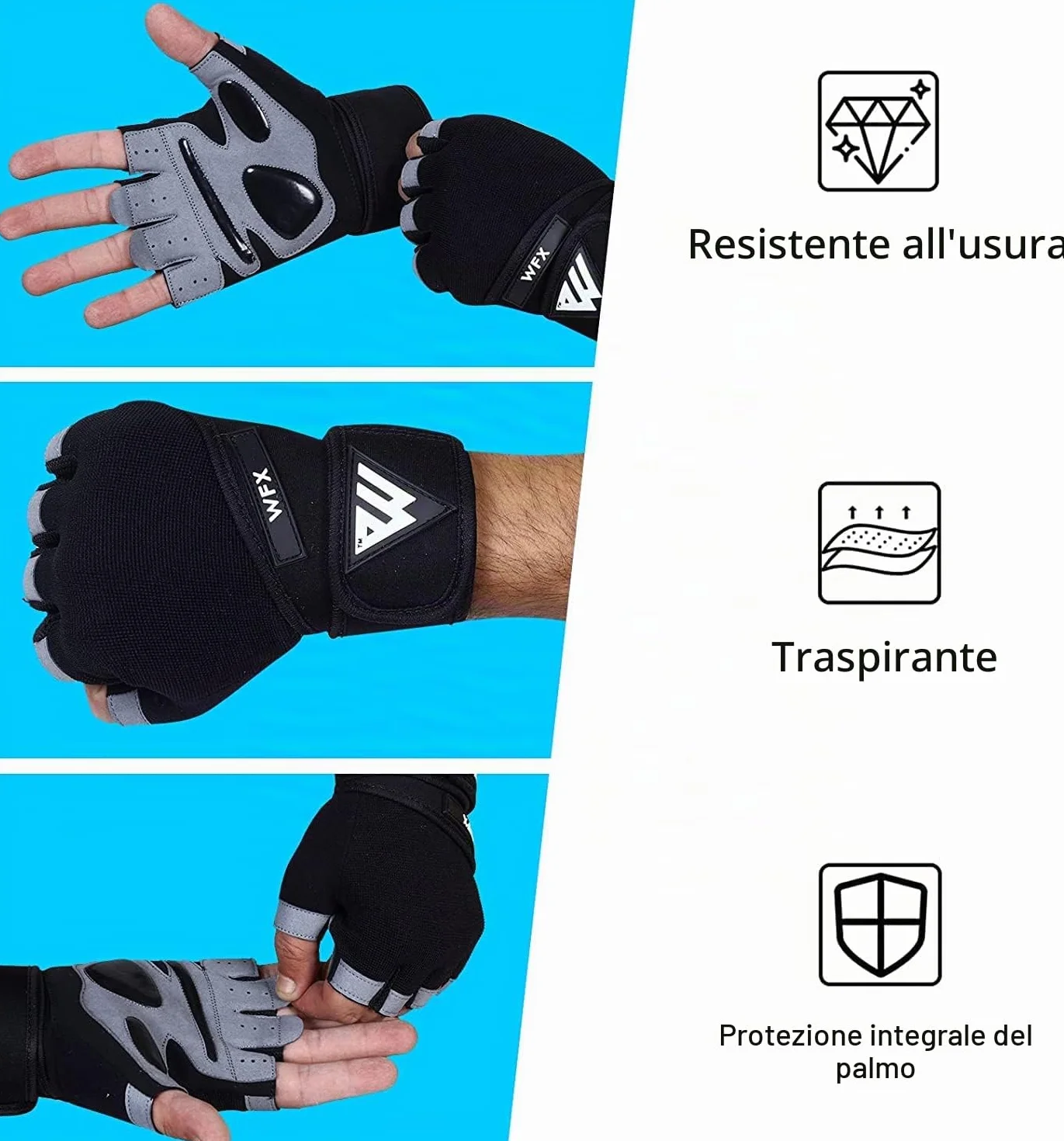Guanti da palestra con supporto polso imbottito per sollevamento pesi uomo donna