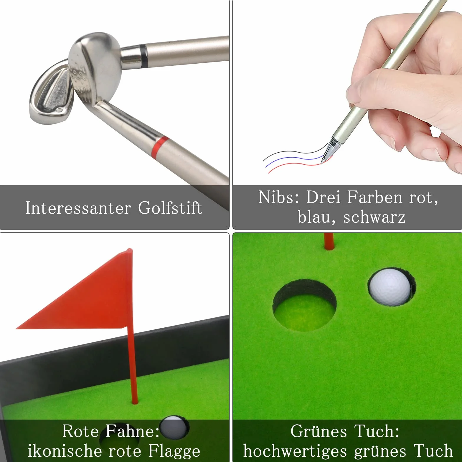 DAWRIS Set di Penne da Golf, Regalo da Golf da Tavolo 3 Bastoncini con Mini Penna a Sfera