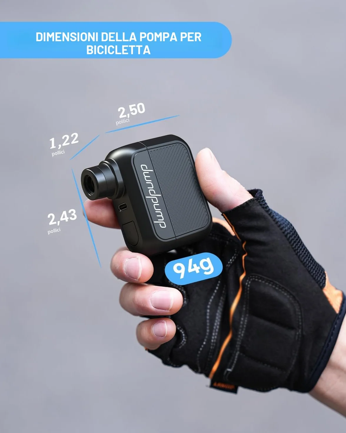 Mini pompa per bicicletta portatile 100PSI elettrica con valvole Presta e Schrader