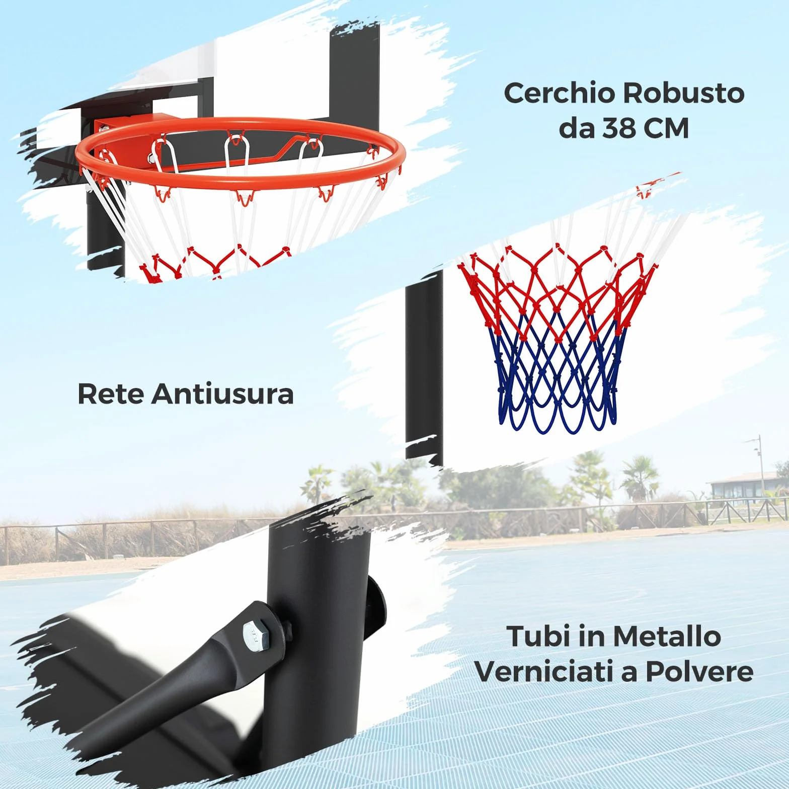COSTWAY Canestro da Basket Regolabile 100-212 cm, Portatile con Tabellone in PC, Base Riempibile e Ruote