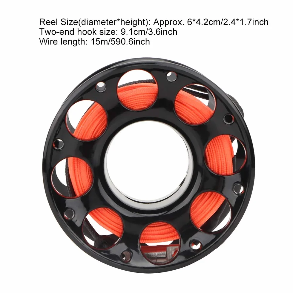 Bobina per immersione 15m Maniglia Puleggia Scuba Spool Reel in plastica Accessori Subacquei (Nero)