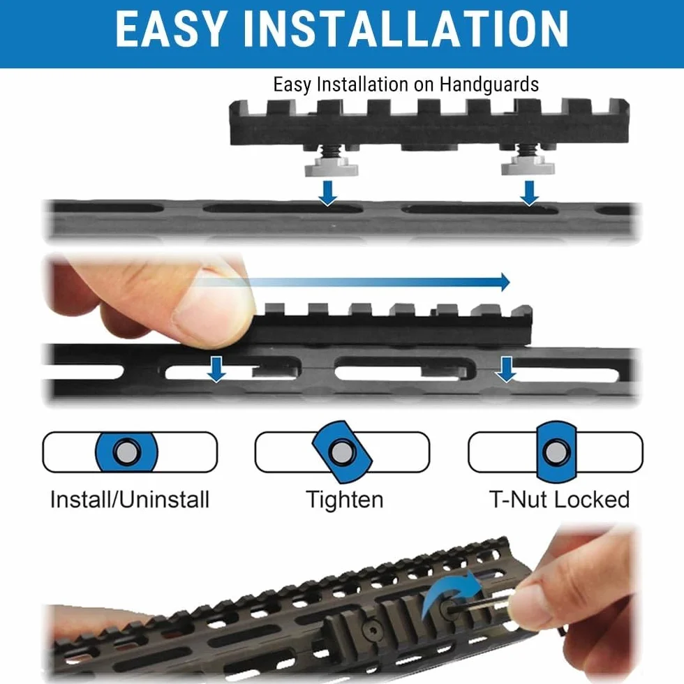 Rail Picatinny Alluminio 9 Slot Kit con Viti, Dadi a T, Chiave Esagonale per Montaggio Paramani, Nero