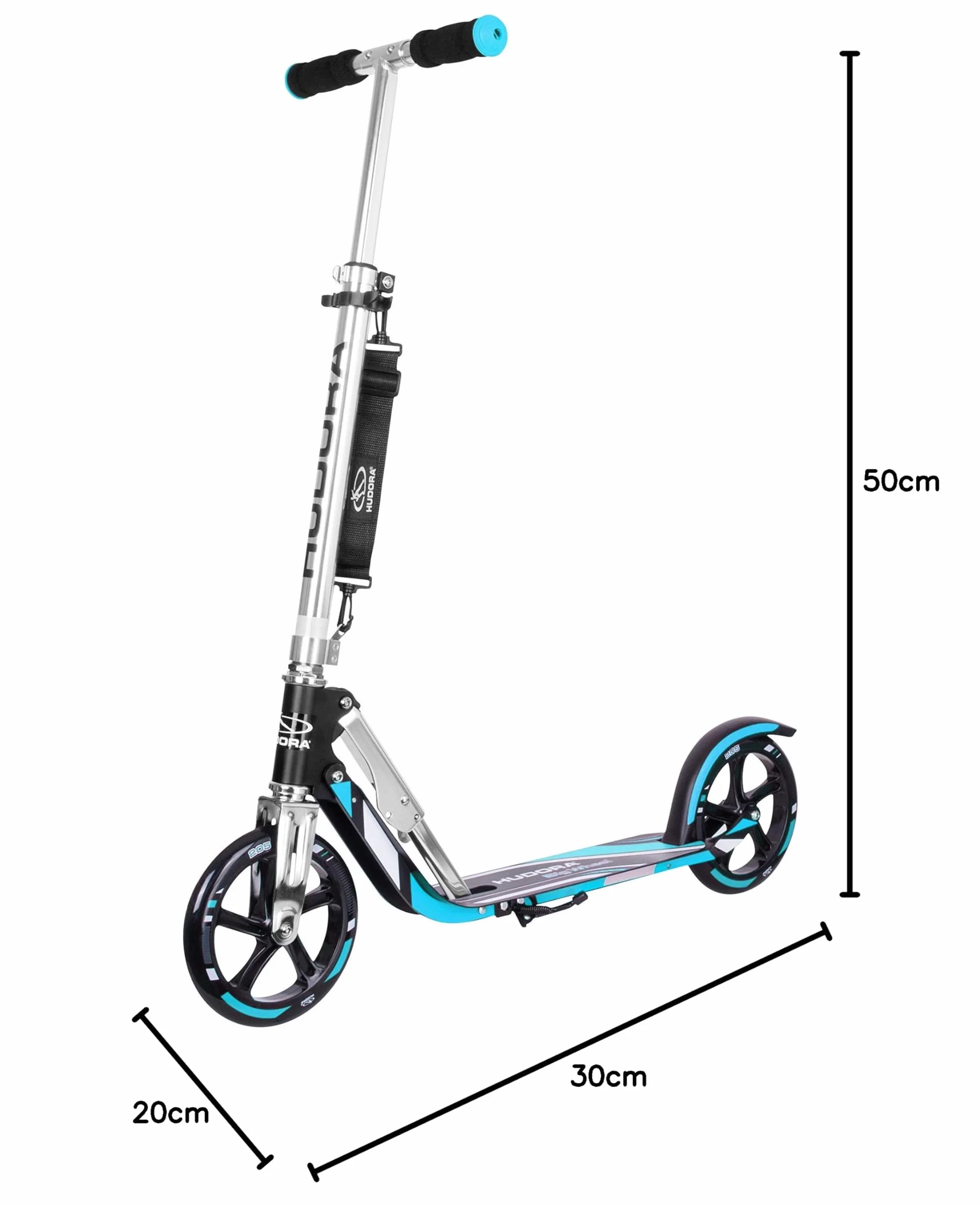 HUDORA Monopattino BigWheel 205 – Pieghevole Regolabile Alluminio per Bambini e Adulti 100 kg Nero/Blu