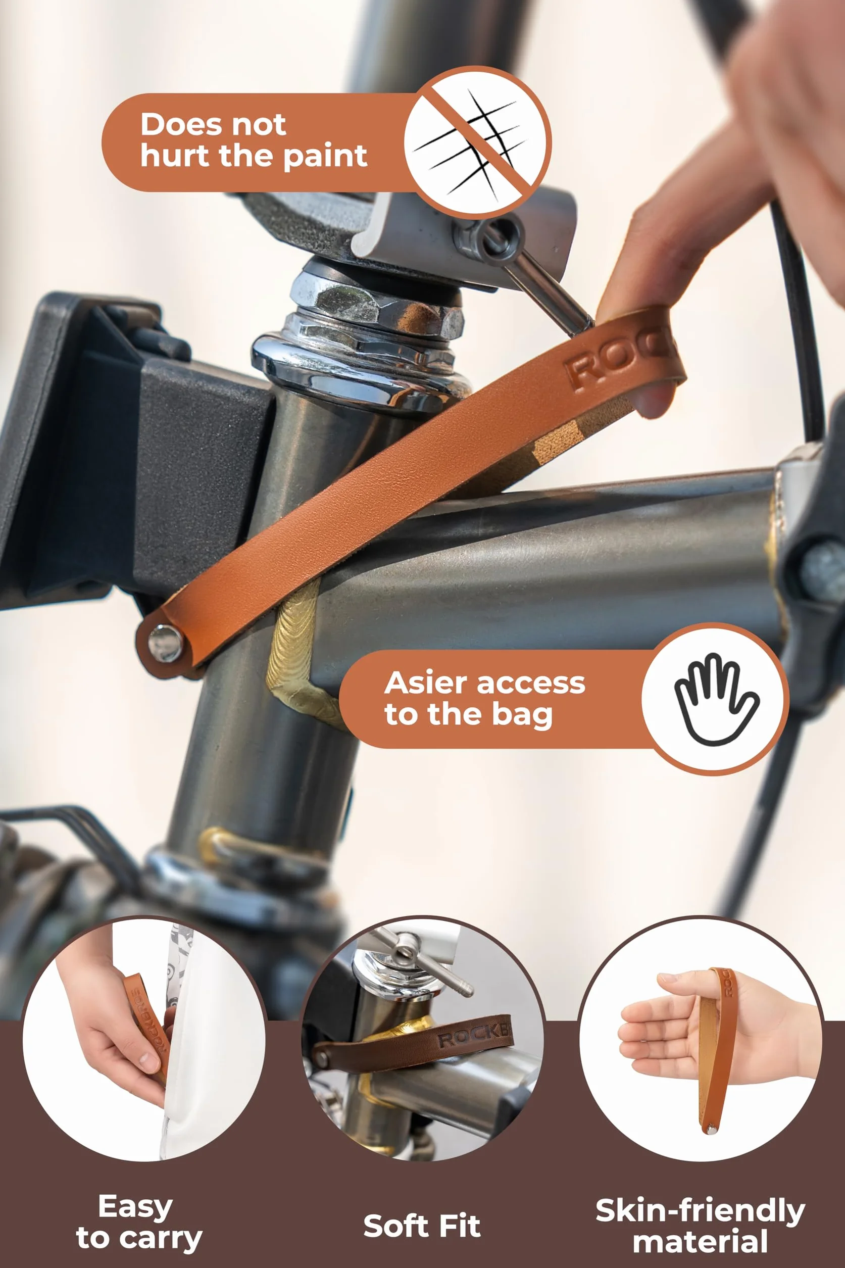 ROCKBROS Cintura in Pelle Sgancio Rapido per Borsa Brompton, Rame antico/Marrone