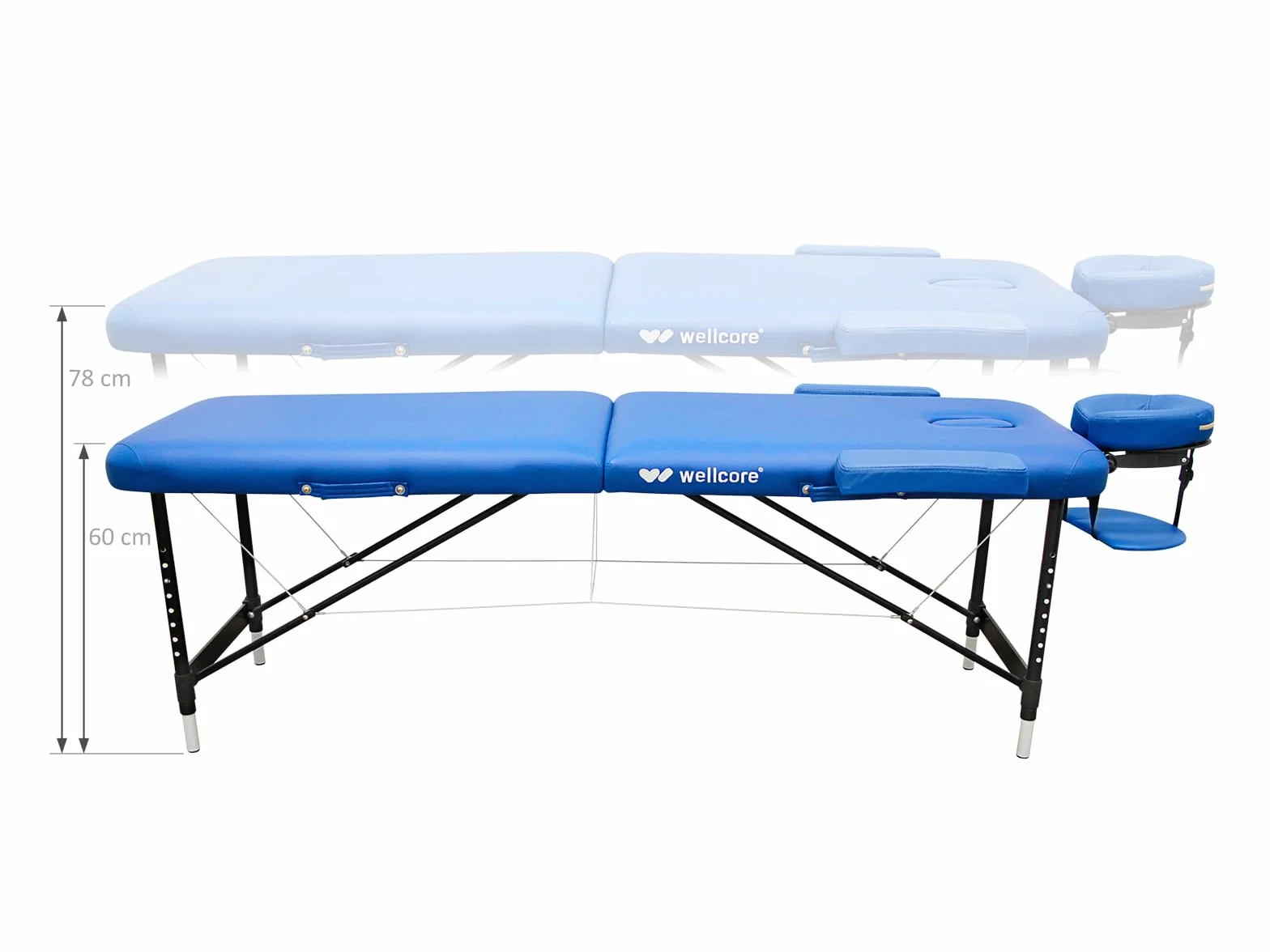 Lettino Pieghevole in Alluminio WELLCORE Quirumed 185 x 60 cm Altezza Regolabile Blu