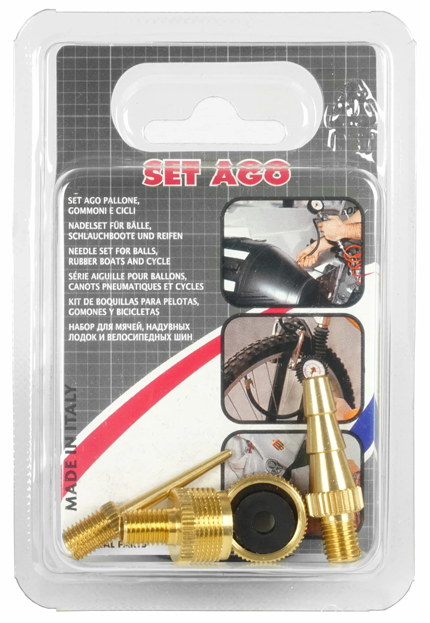 Kit Accessori Ago per Aria Compressa e Pompa a Sfera Adatto a Gonfiaggio Palloni Materassini Bici con Valvola Presta