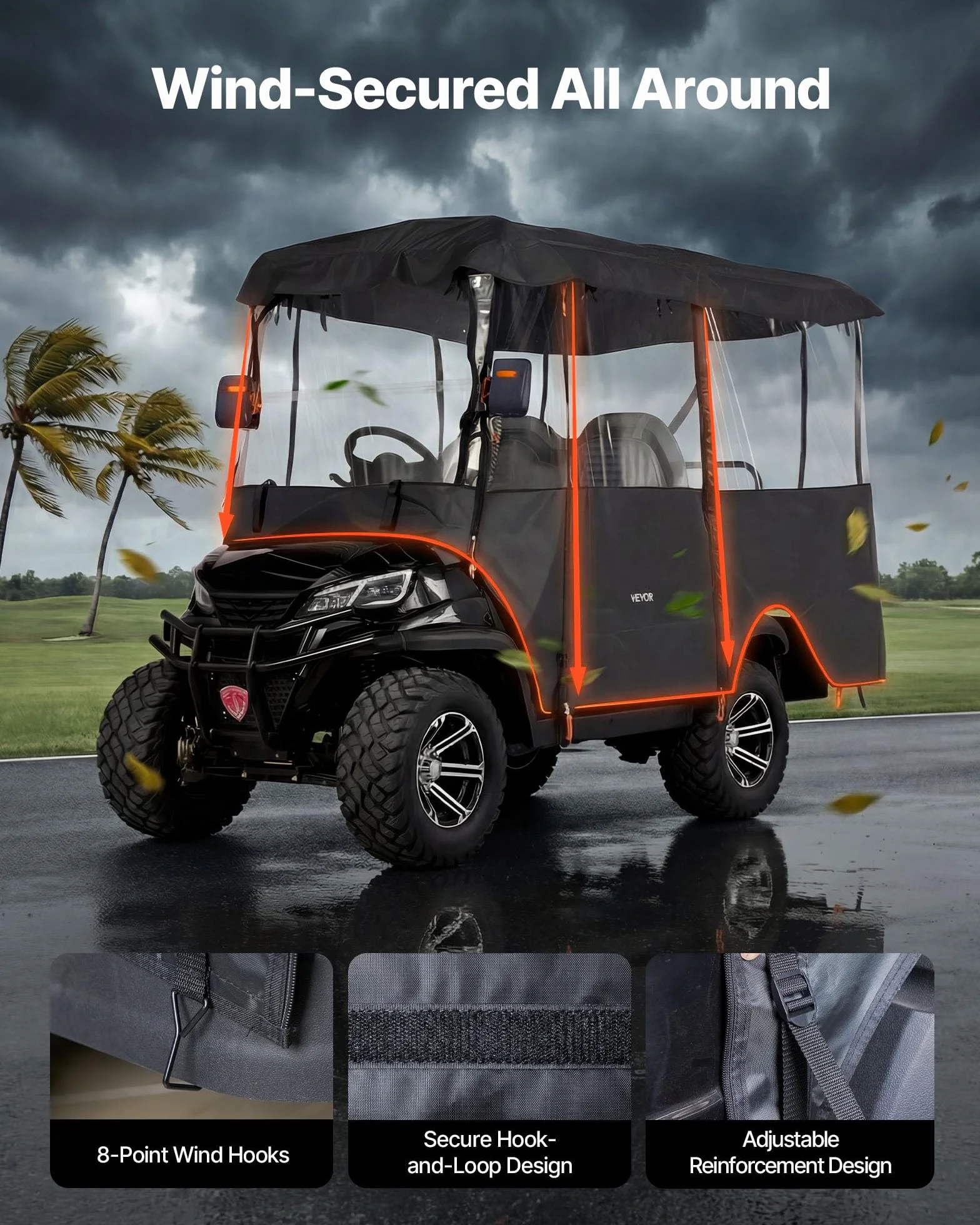 VEVOR Copertura per Carrello da Golf Visibile Antipioggia 4 Posti Tessuto Oxford 600D Impermeabile Finestre PVC Trasparente
