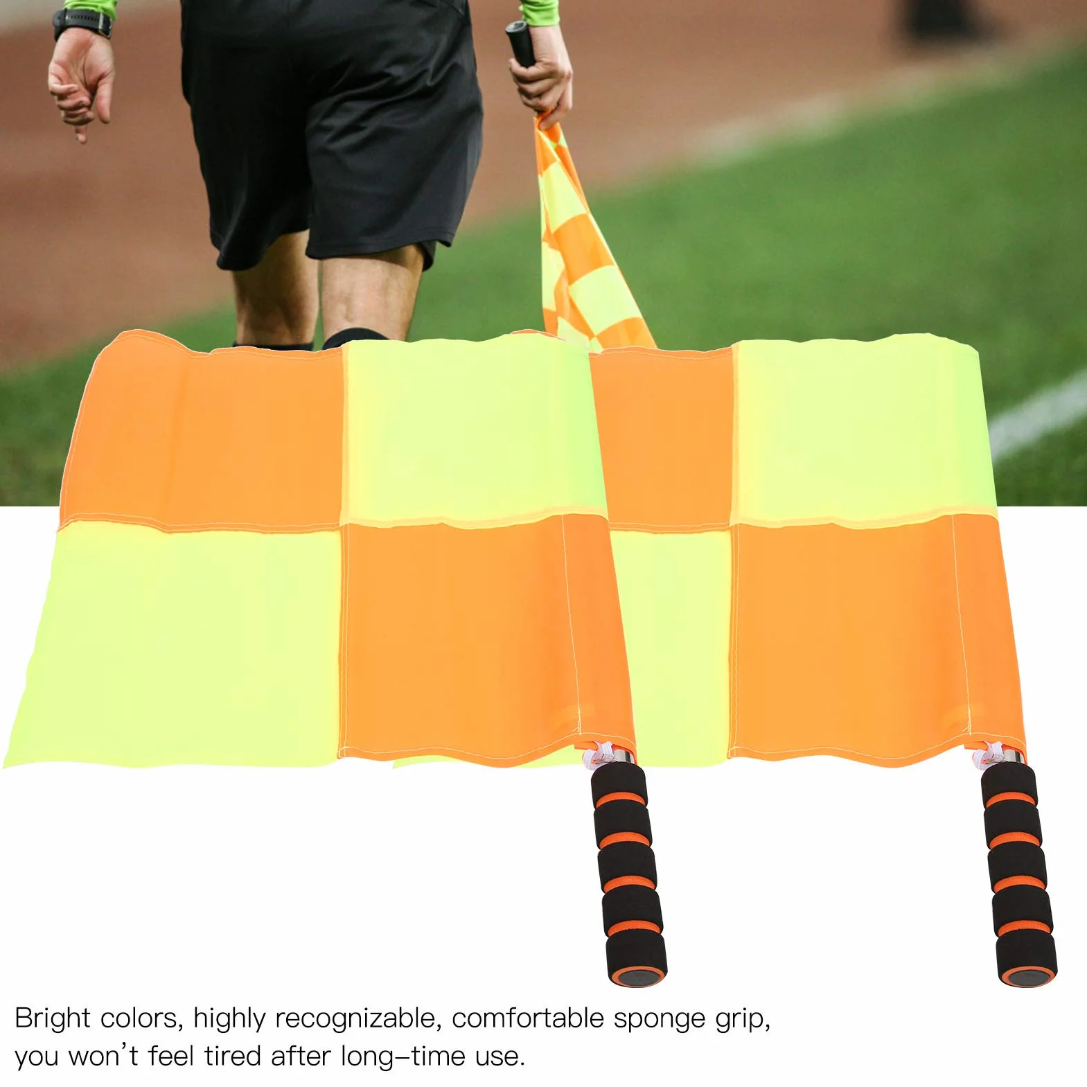 Arbitro Comando Bandiera a Mano con Segnale Rosso-Giallo e Custodia per Partita di Calcio