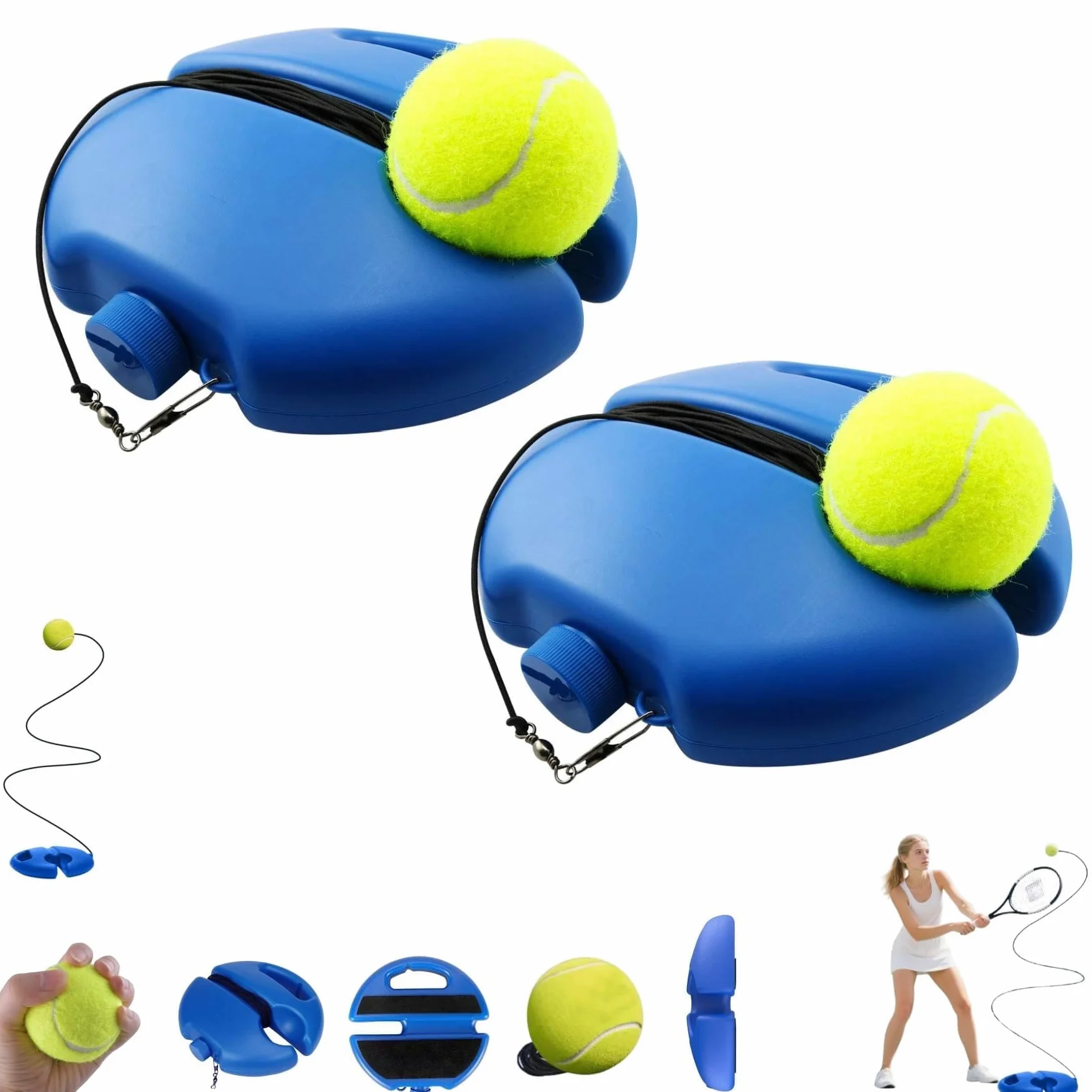 Battiscopa da allenamento per palline da tennis, rimbalzo da tennis con base ponderata, palla da tennis con corda, palla da rimbalzo per allenatore, rimbalzo multifunzione per allenamento del tennis