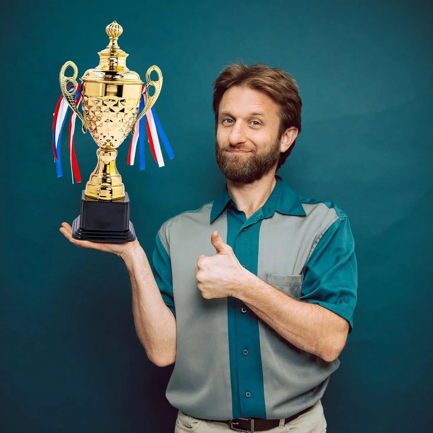 Malloom Coppa d'oro grande con coperchio 35 cm, trofeo vincitore per sport, tornei