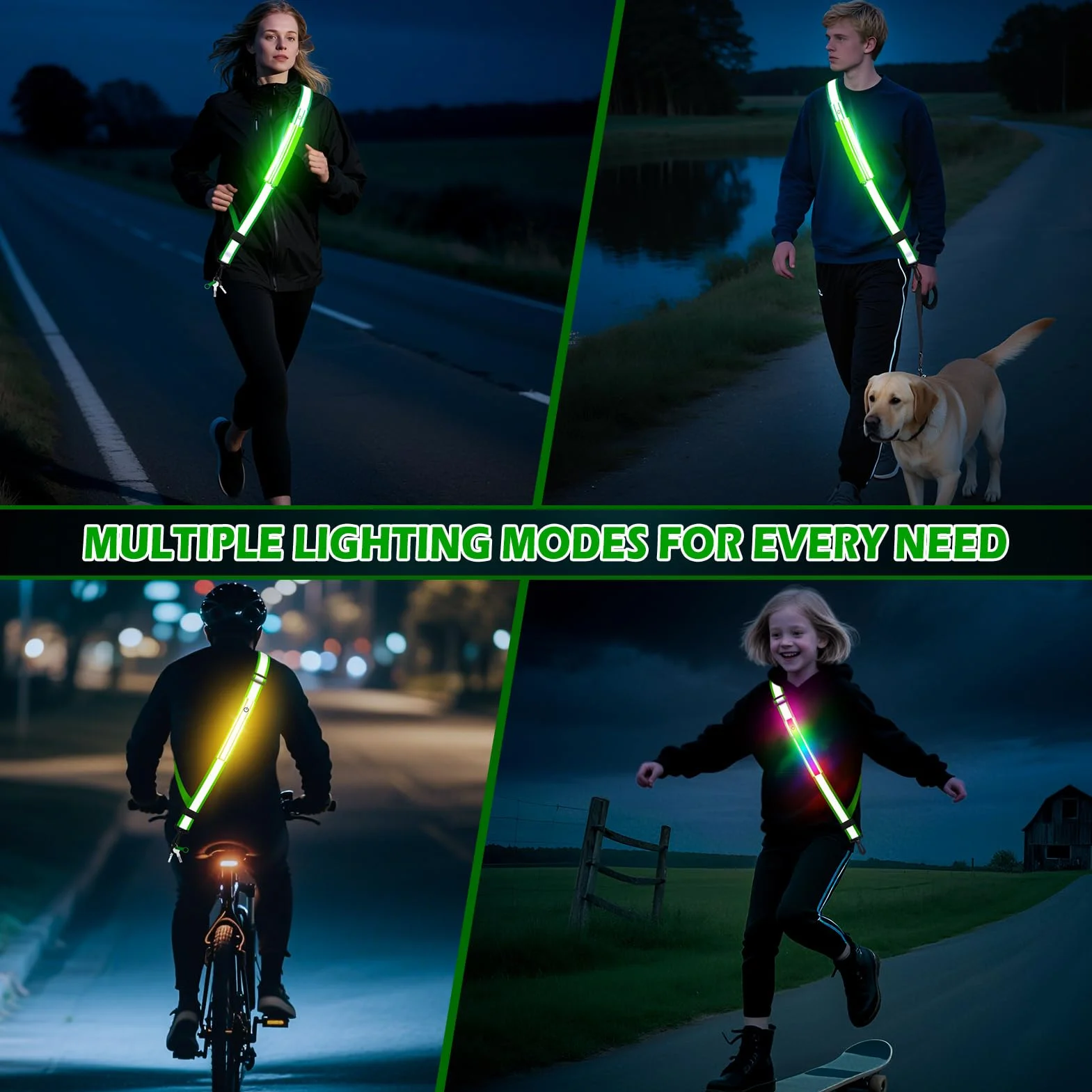 Cintura Riflettente a LED Ricaricabile Impermeabile con Tasca per Cellulare per Running