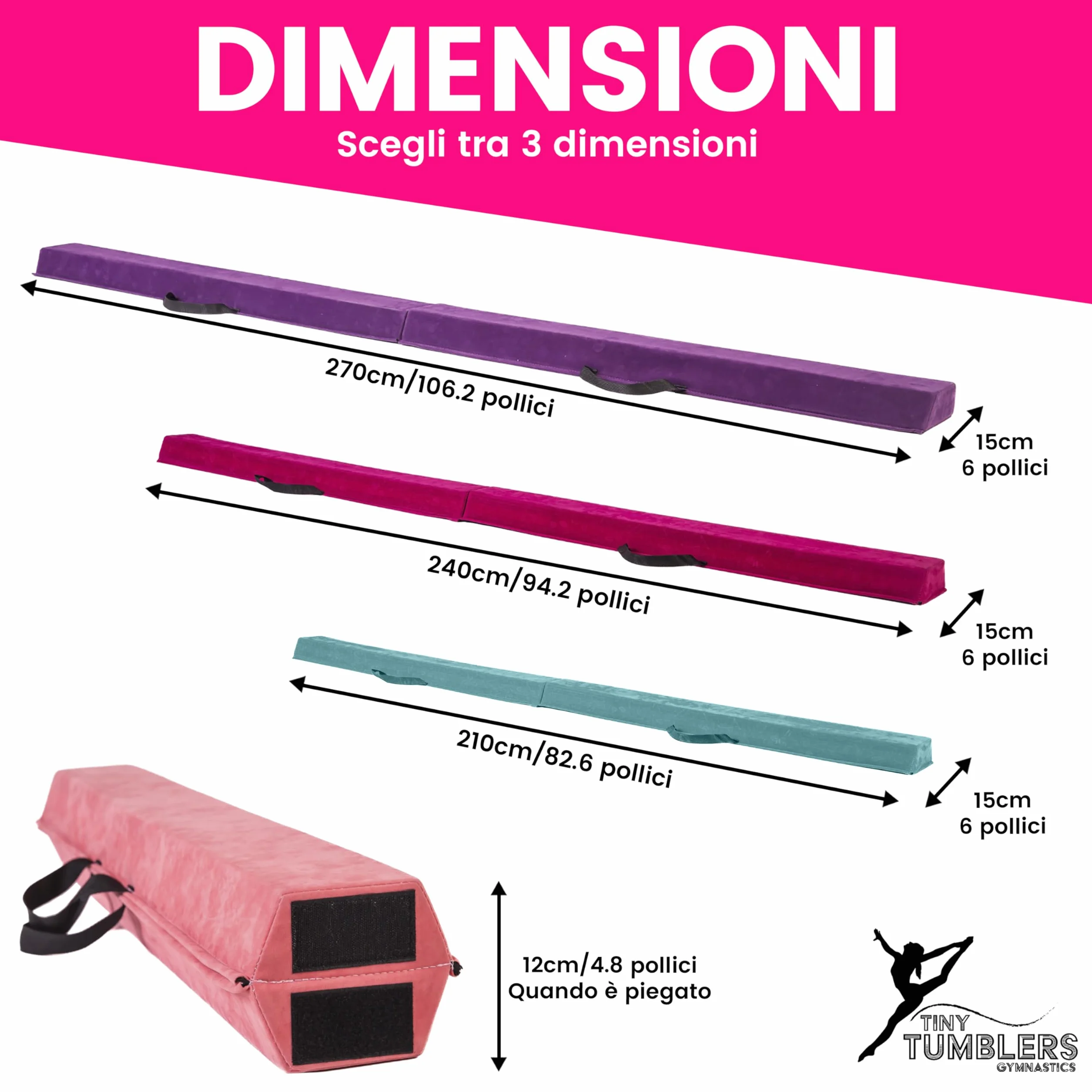 Trave ginnastica artistica per casa 210/240/270/300 cm - Attrezzatura equilibrio bambini - Finta pelle scamosciata, schiuma EVA alta densità