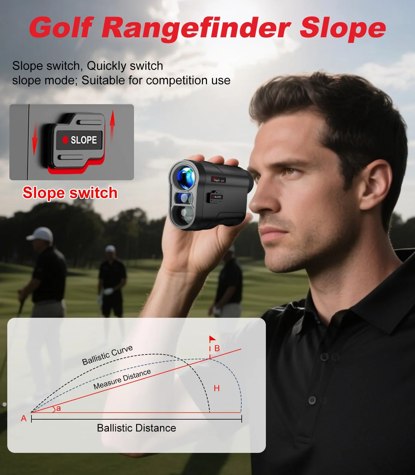 Telemetro da golf con pendenza, telemetro da 914,4 m, ingrandimento 6x, vibrazione di bloccaggio del palo della bandiera, telemetro da golf ricaricabile