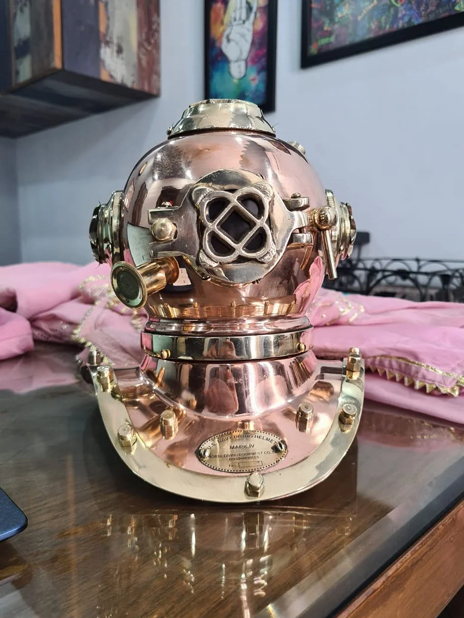 Mini casco subacqueo marino antico replica Mark us Navy Nautico finitura rame