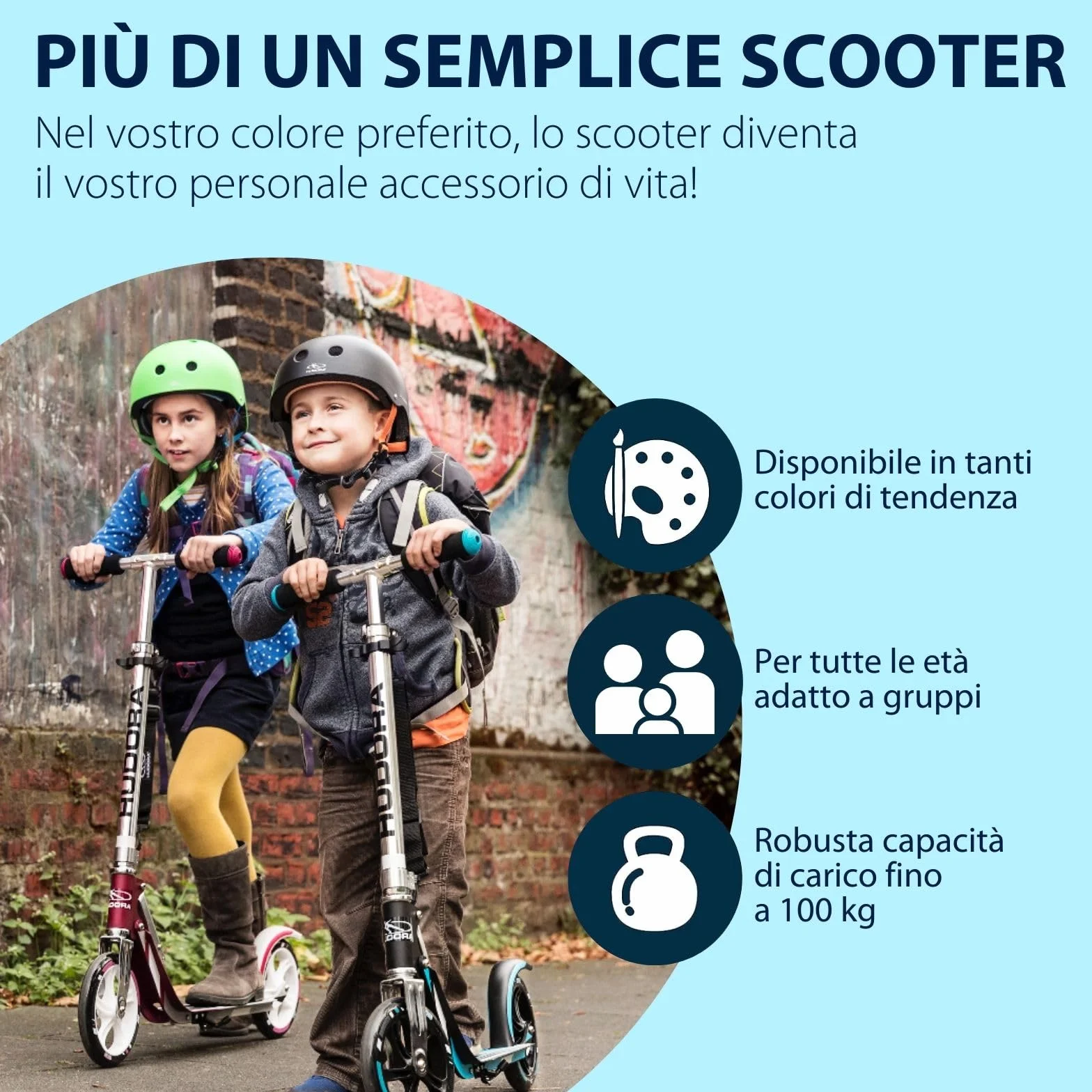HUDORA Monopattino BigWheel 205 – Pieghevole Regolabile Alluminio per Bambini e Adulti 100 kg Nero/Blu